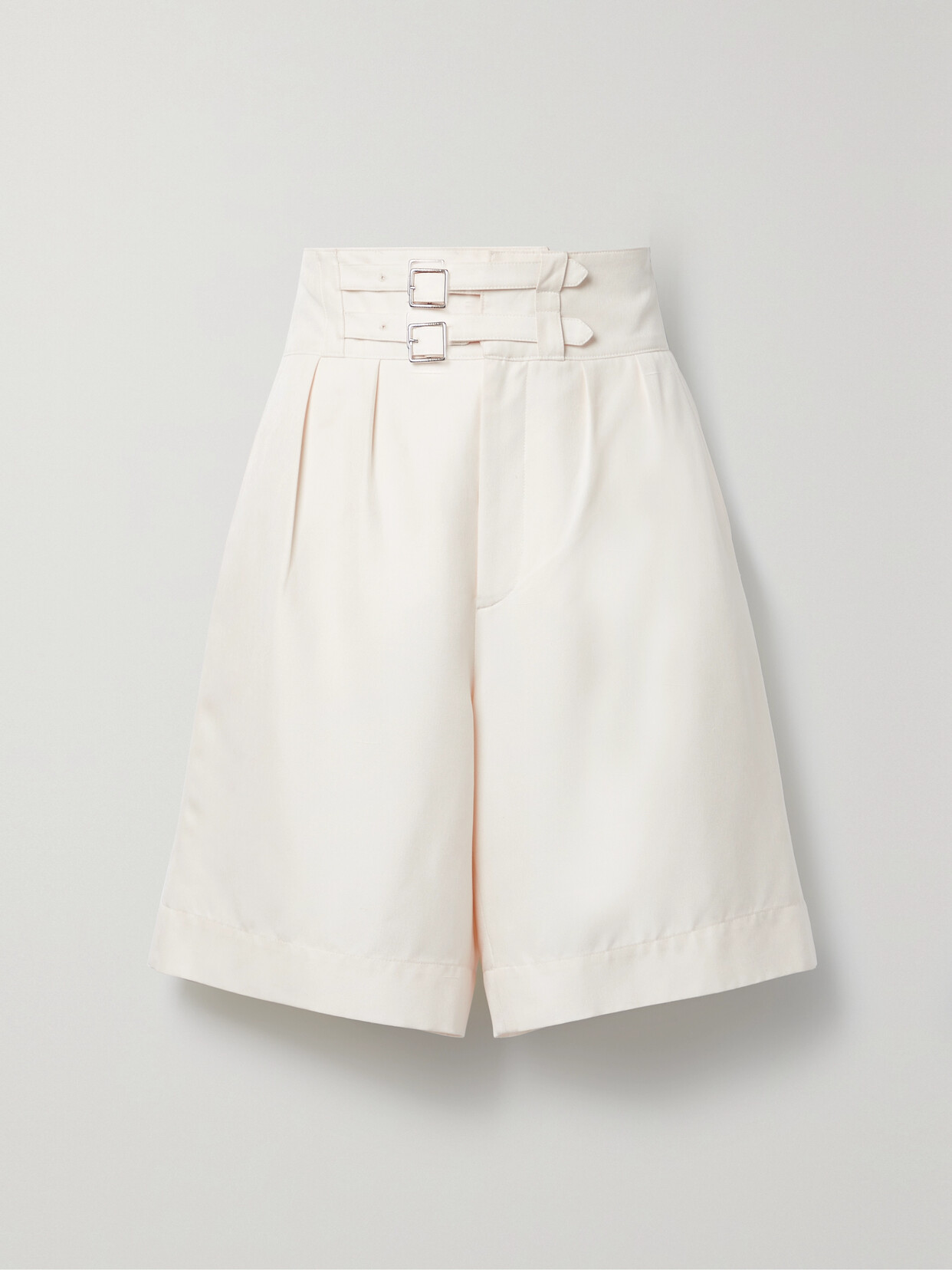 RALPH LAUREN FRANCINE PLEATED SILK-PIQUÉ SHORTS