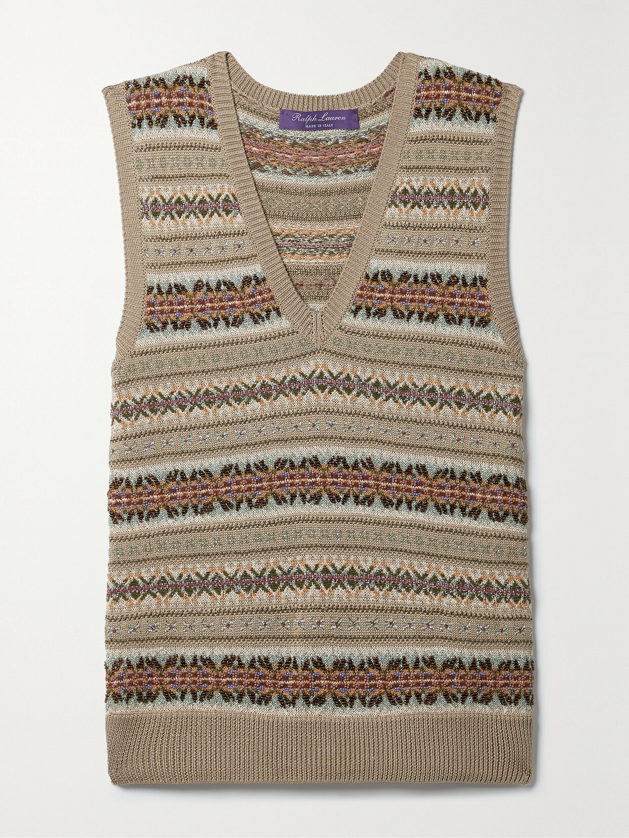 Ralph Lauren Collection - Embellished Intarsia Silk-blend Vest - Neutrals