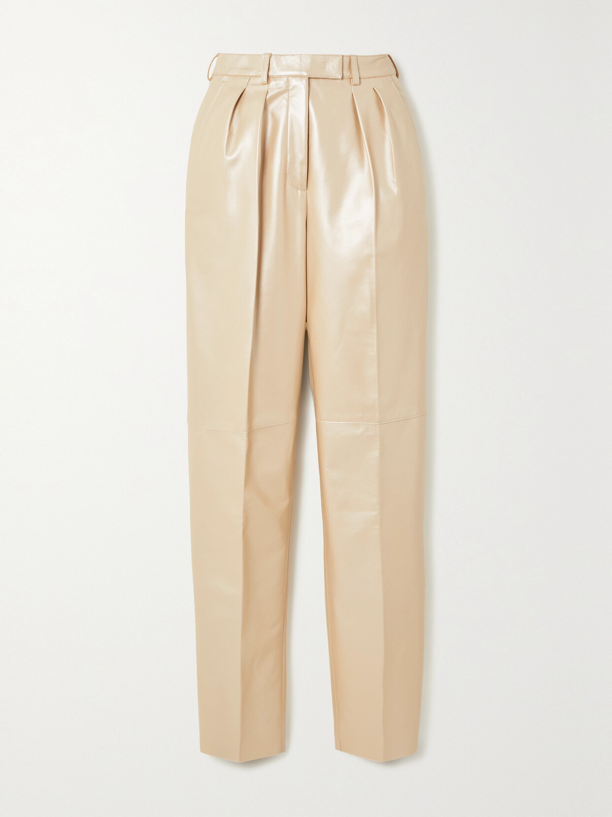 Akris - Fidelia Pleated Glossed-leather Tapered Pants - Neutrals