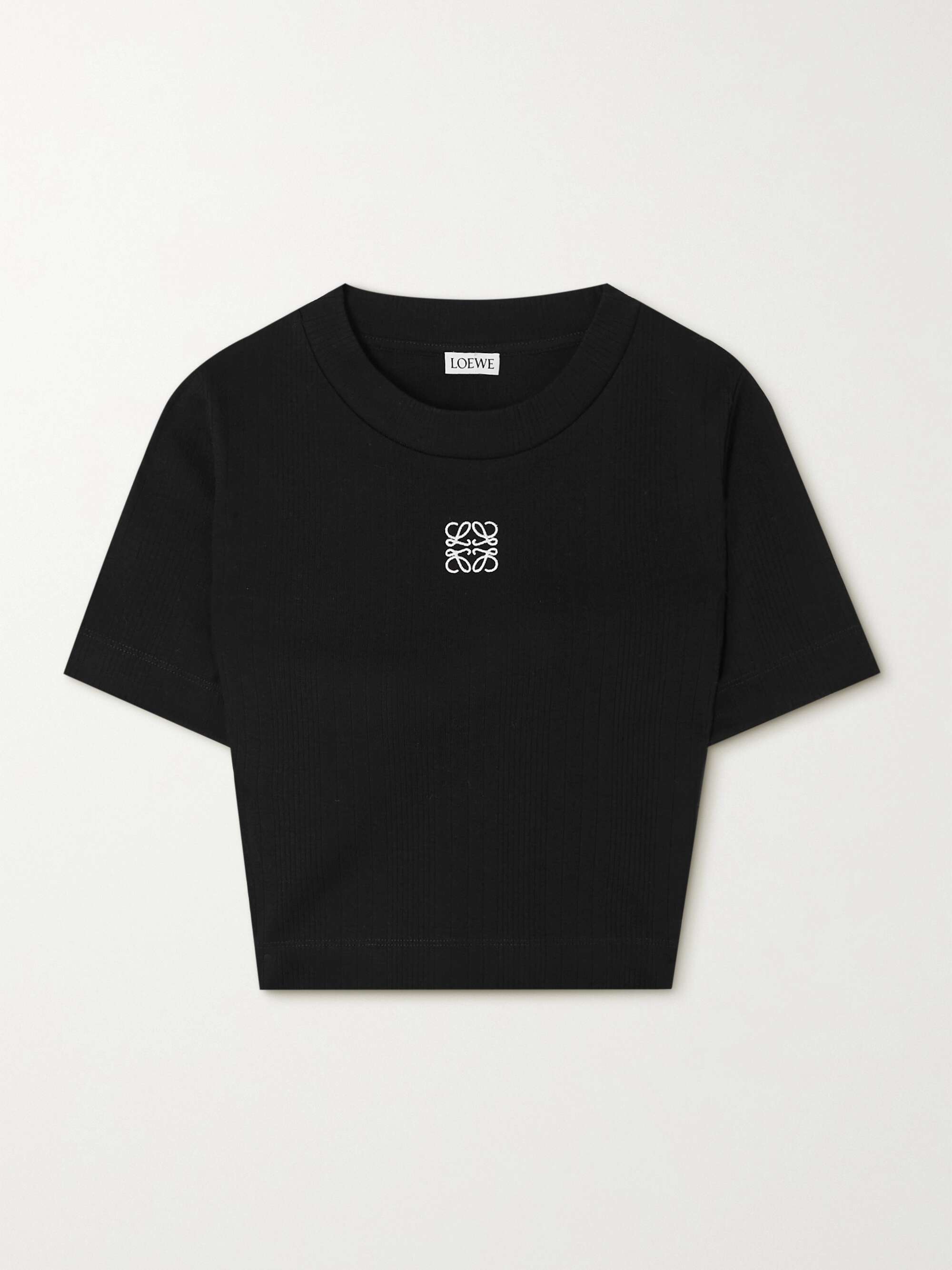 Anagram cropped embroidered ribbed cotton T-shirt