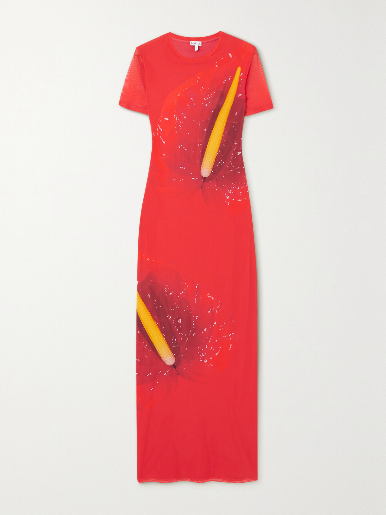 Loewe - Anthurium Floral-print Stretch-mesh Maxi Dress - Red