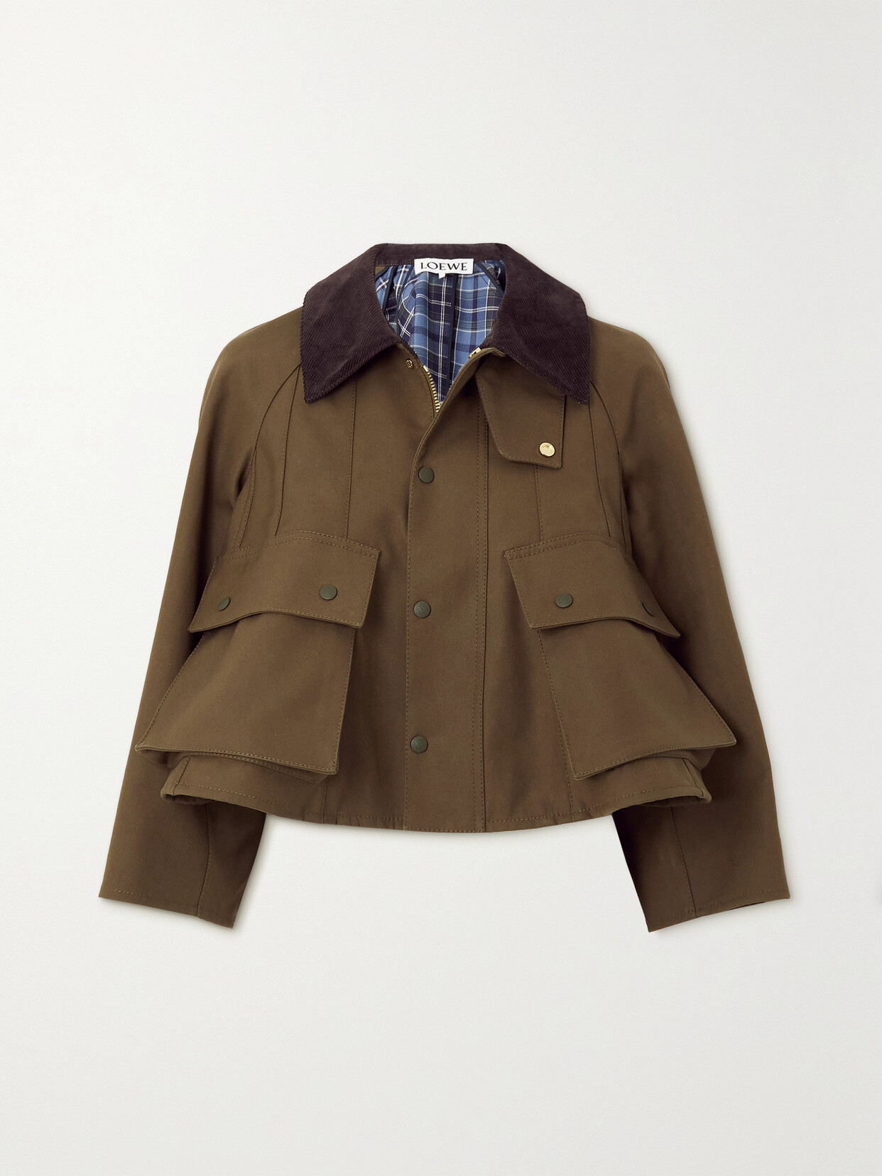 Loewe - Cropped Corduroy-trimmed Waxed Cotton-canvas Jacket - Brown