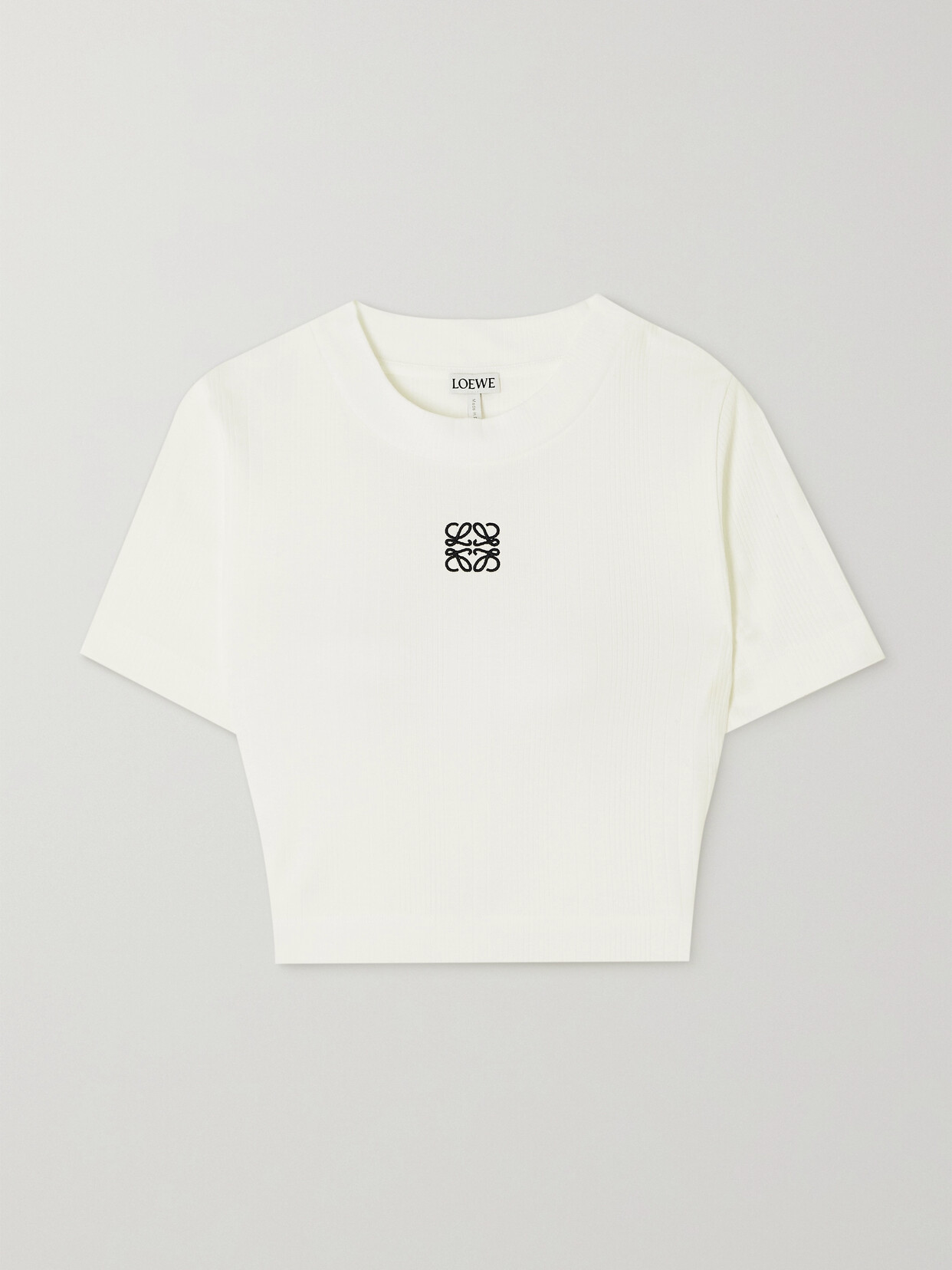 Shop Loewe Anagram Cropped Embroidered Ribbed Cotton T-shirt In White