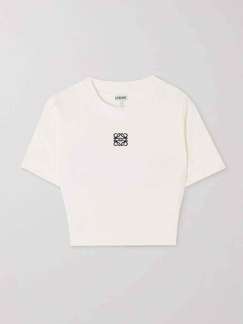 Loewe Anagram Cropped Embroidered Ribbed Cotton T-shirt