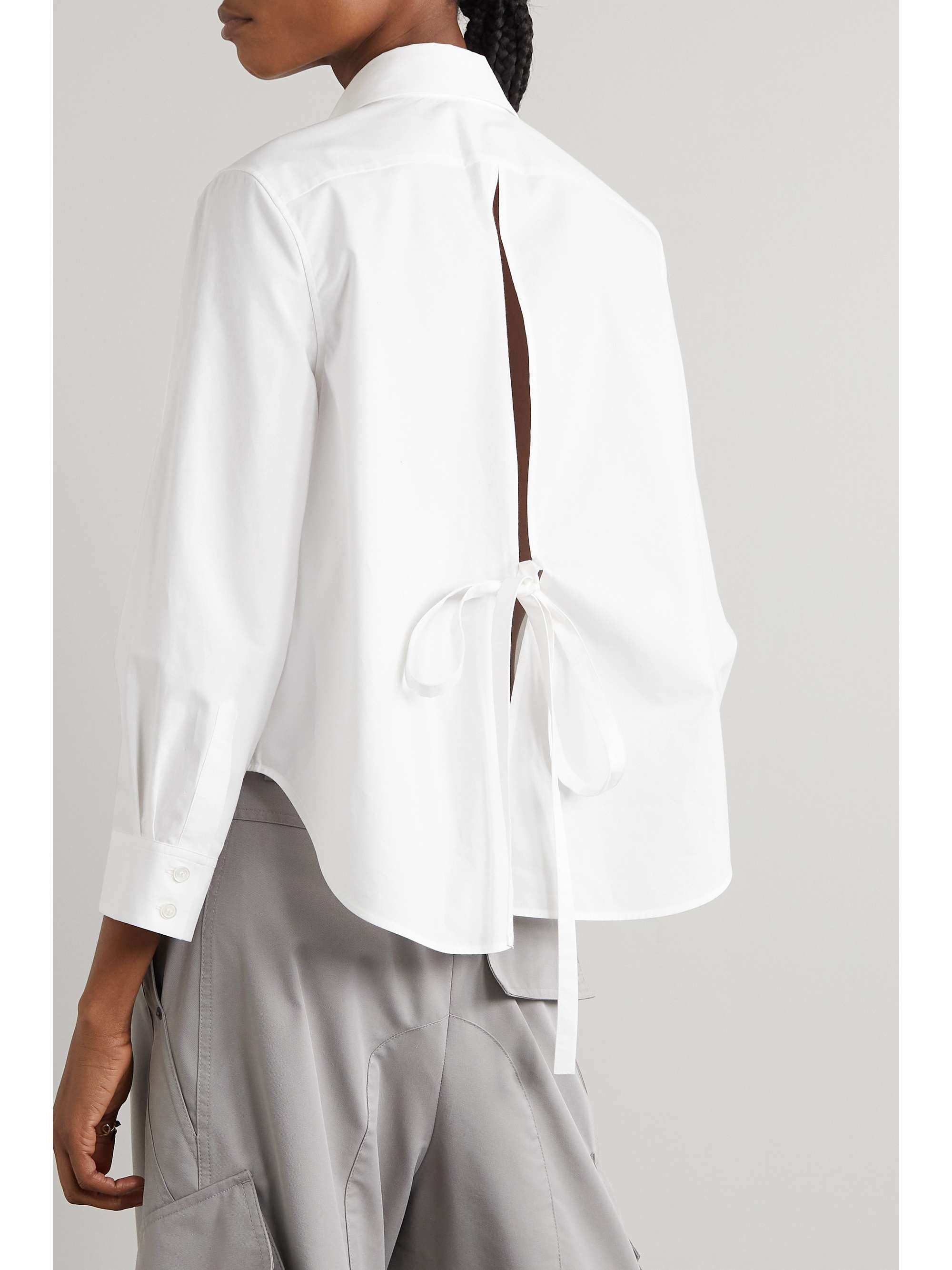 LOEWE Trapeze embroidered tie-detailed cotton-poplin shirt