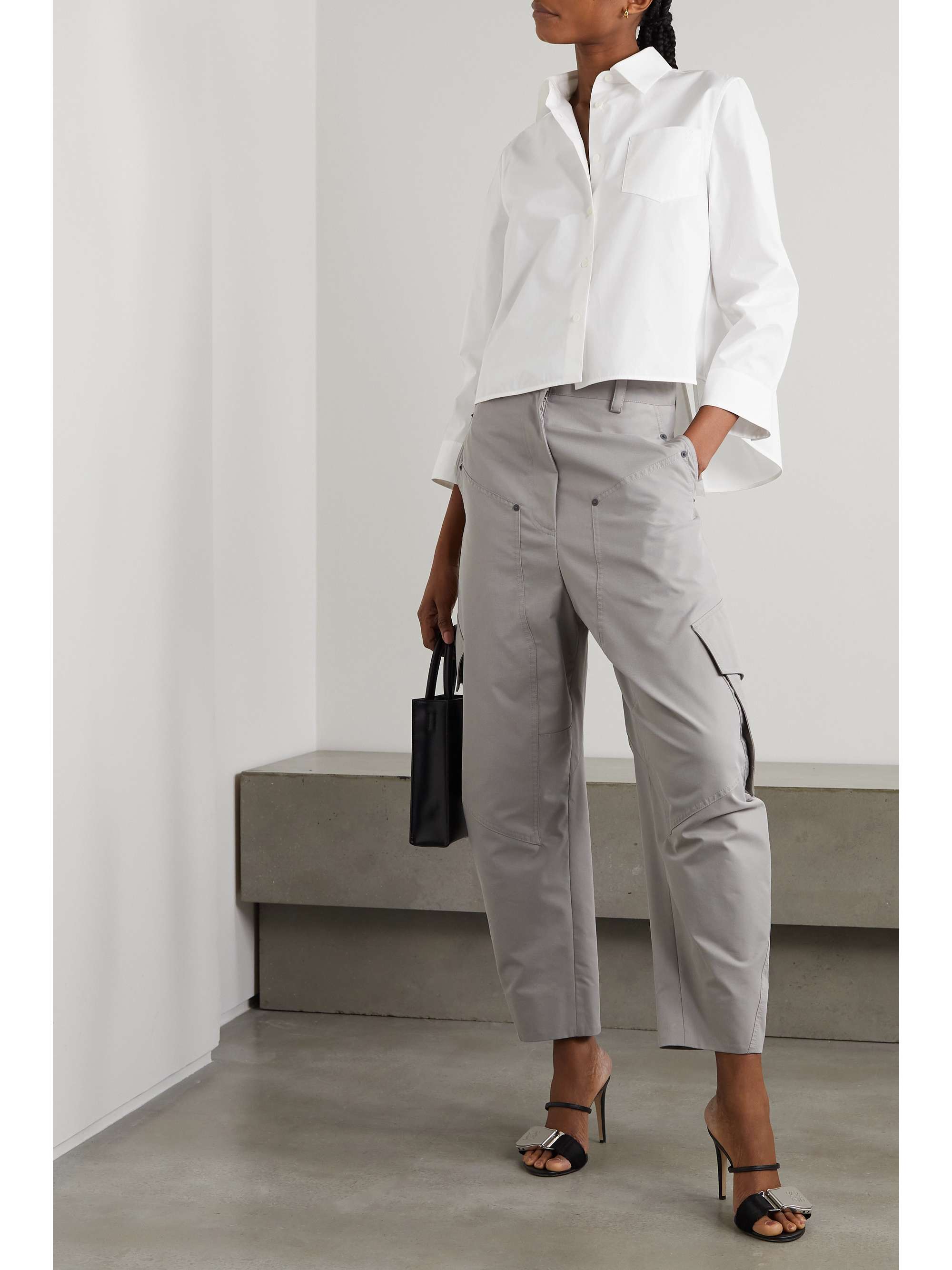LOEWE Trapeze embroidered tie-detailed cotton-poplin shirt