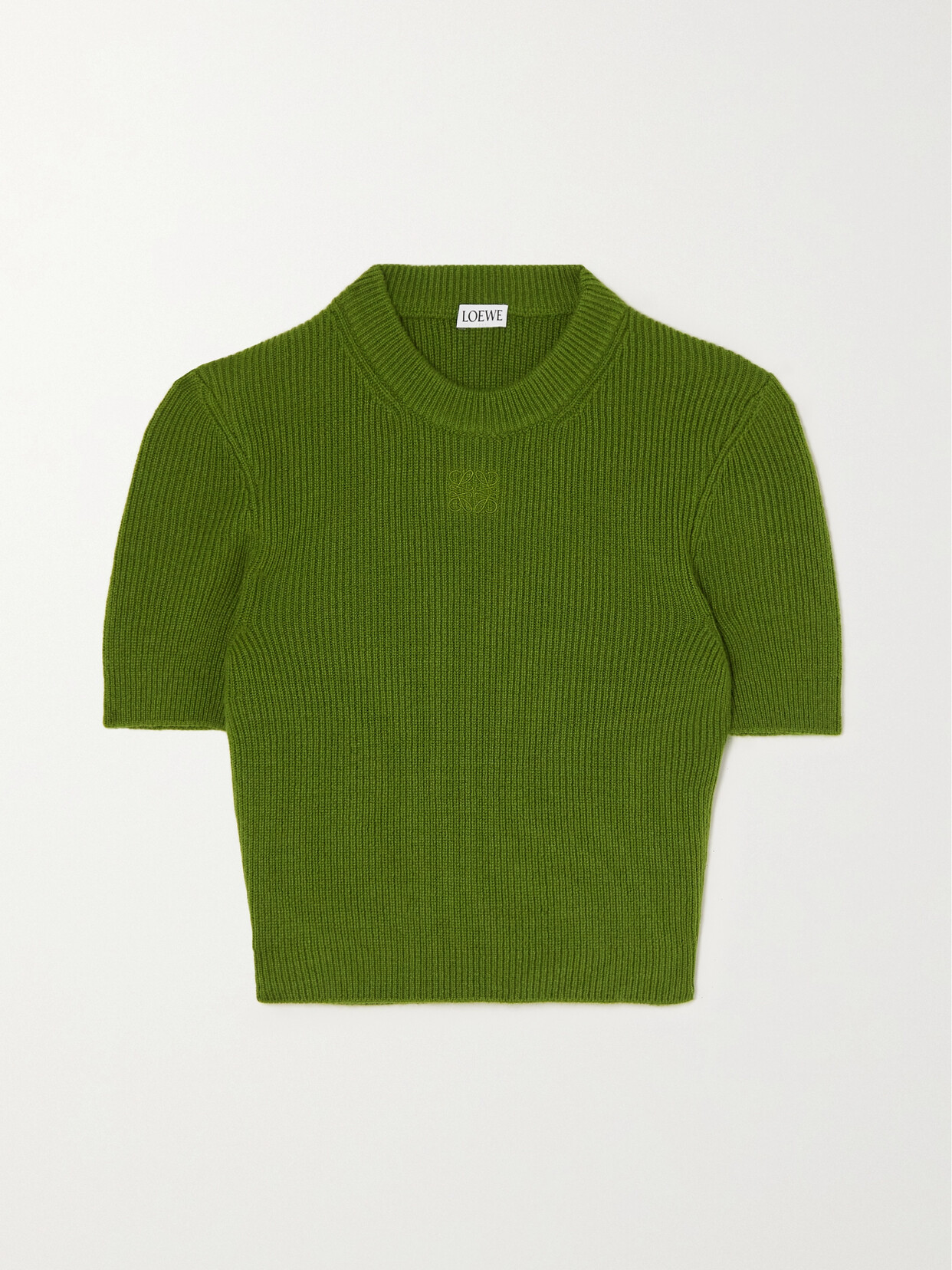 Loewe - Anagram Embroidered Ribbed Cashmere-blend Sweater - Green