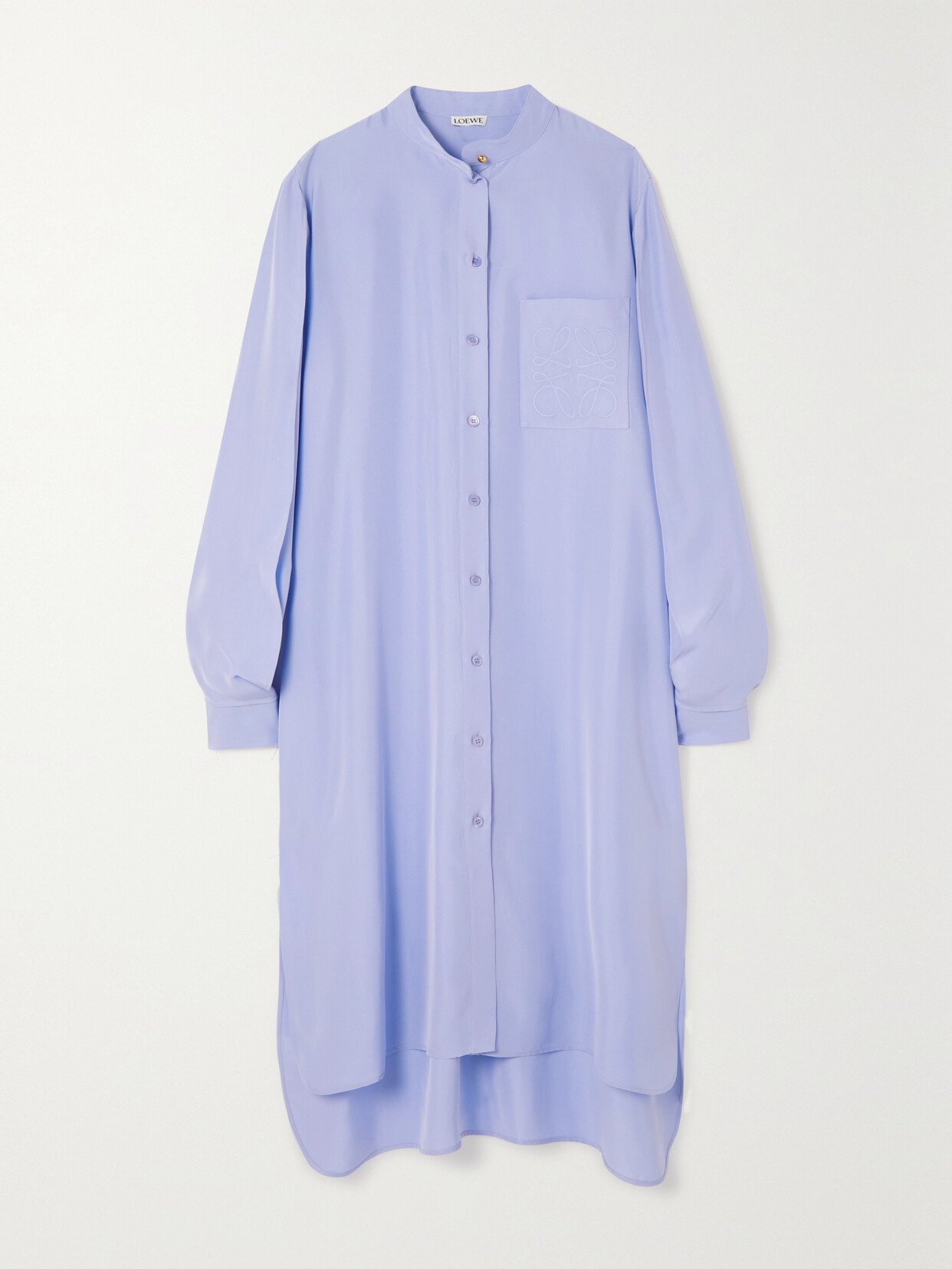 Loewe Anagram Embroidered Silk Shirt Dress - Purple