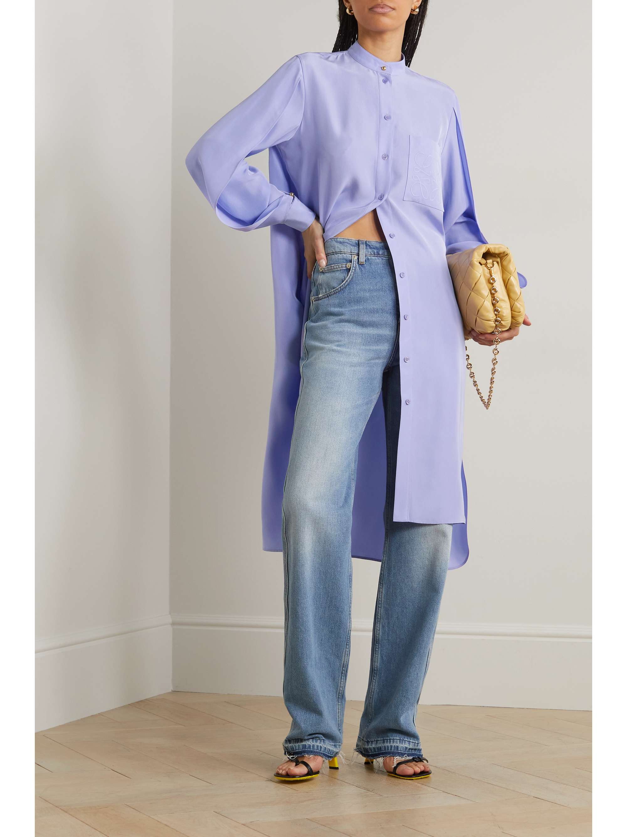 LOEWE Anagram embroidered silk shirt dress