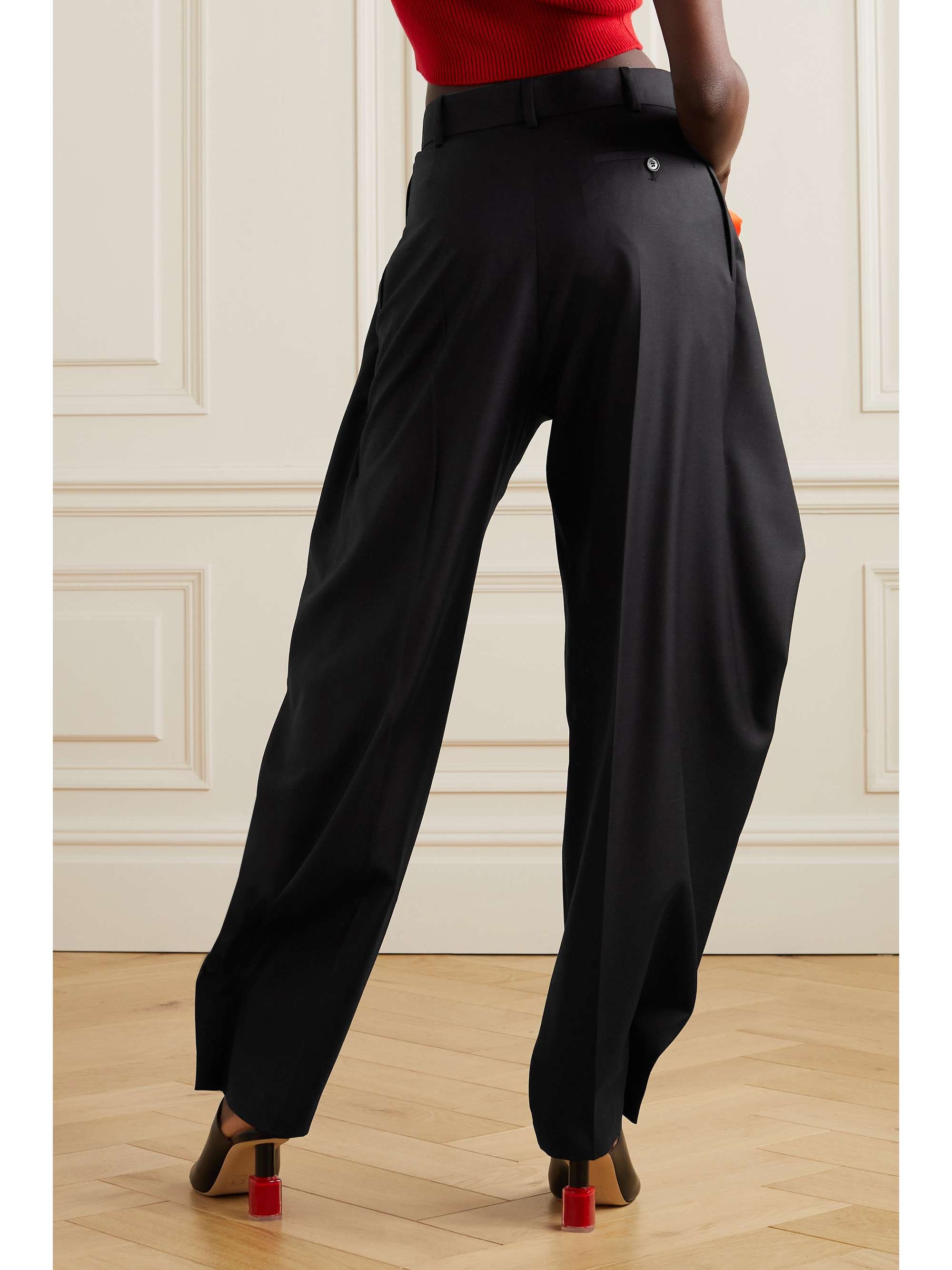 LOEWE Layered pleated wool-twill straight-leg pants