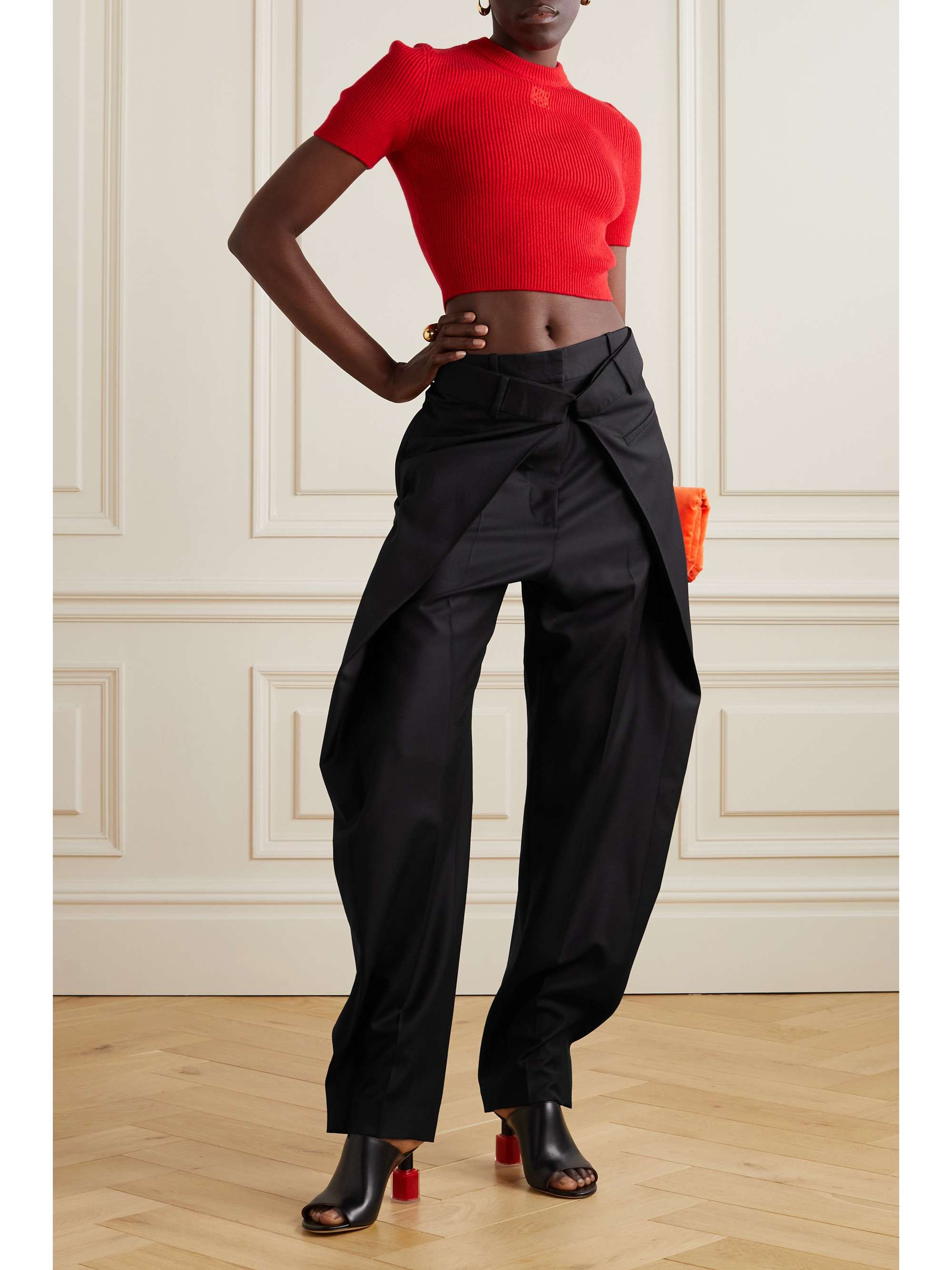 LOEWE Layered pleated wool-twill straight-leg pants
