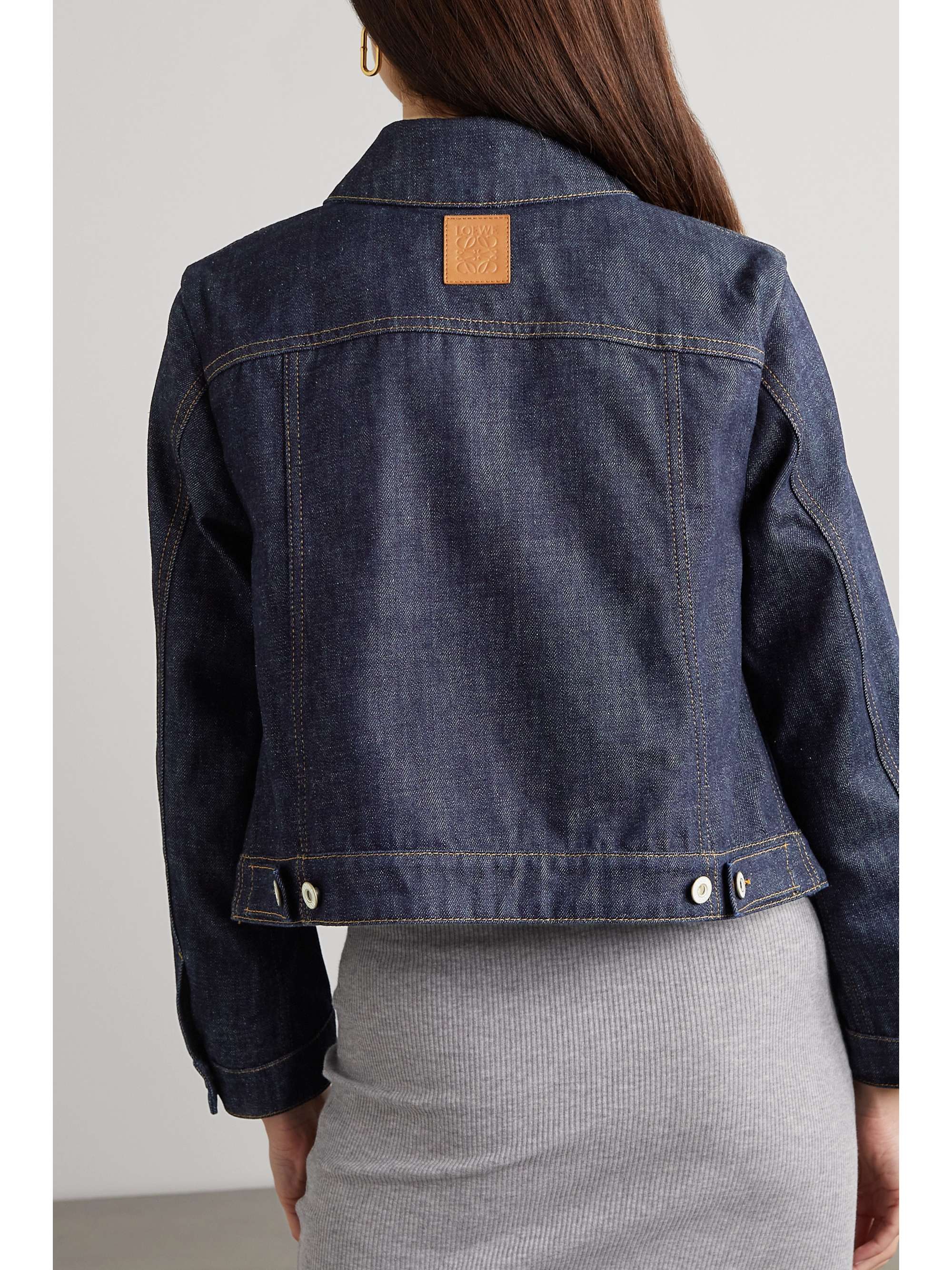 LOEWE Trapeze cropped leather-trimmed denim jacket