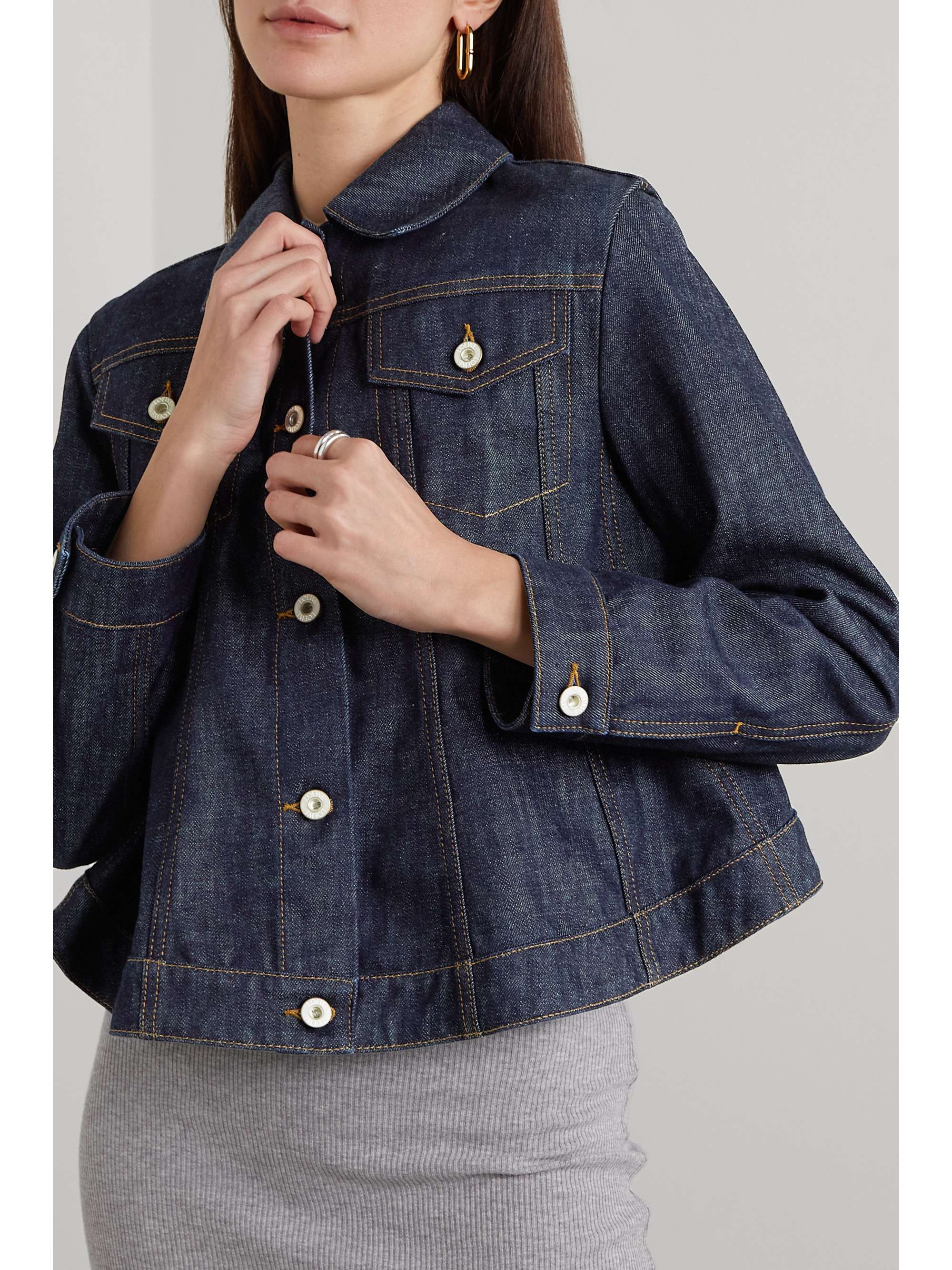 LOEWE Trapeze cropped leather-trimmed denim jacket