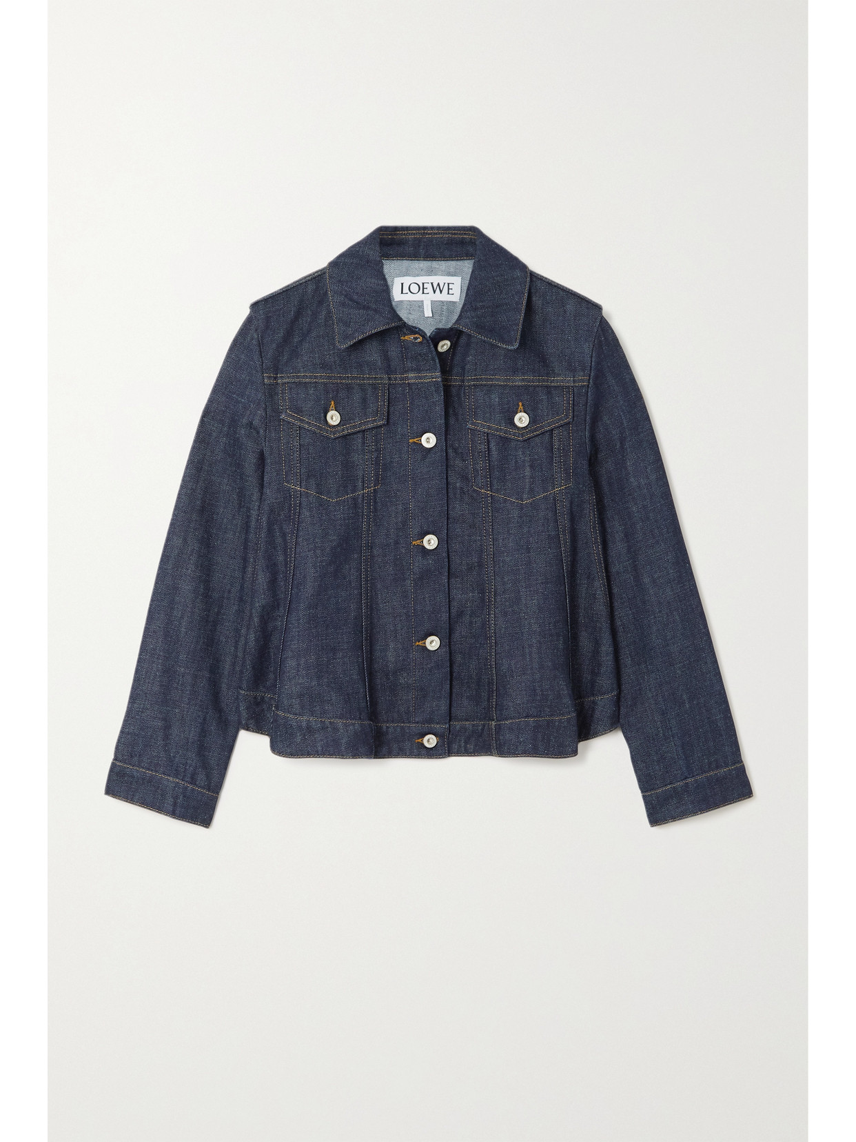 Loewe - Trapeze Cropped Leather-trimmed Denim Jacket - Blue