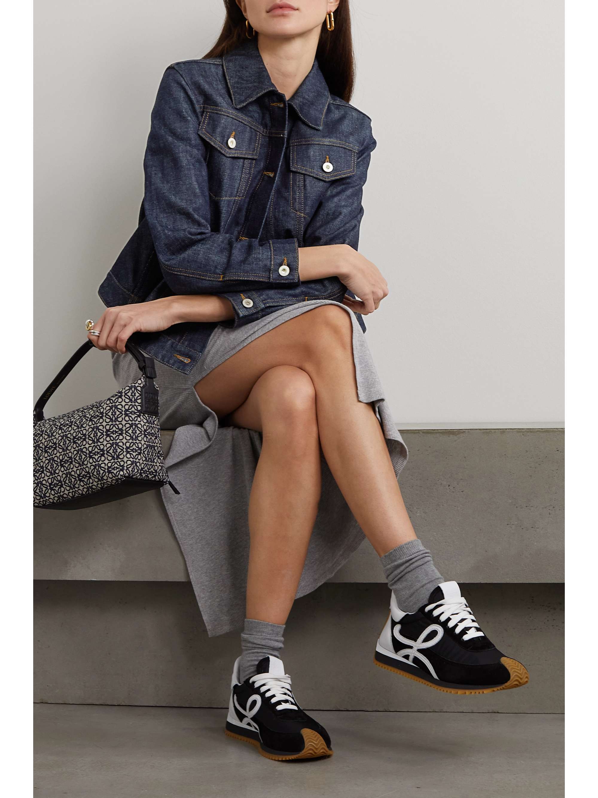 LOEWE Trapeze cropped leather-trimmed denim jacket