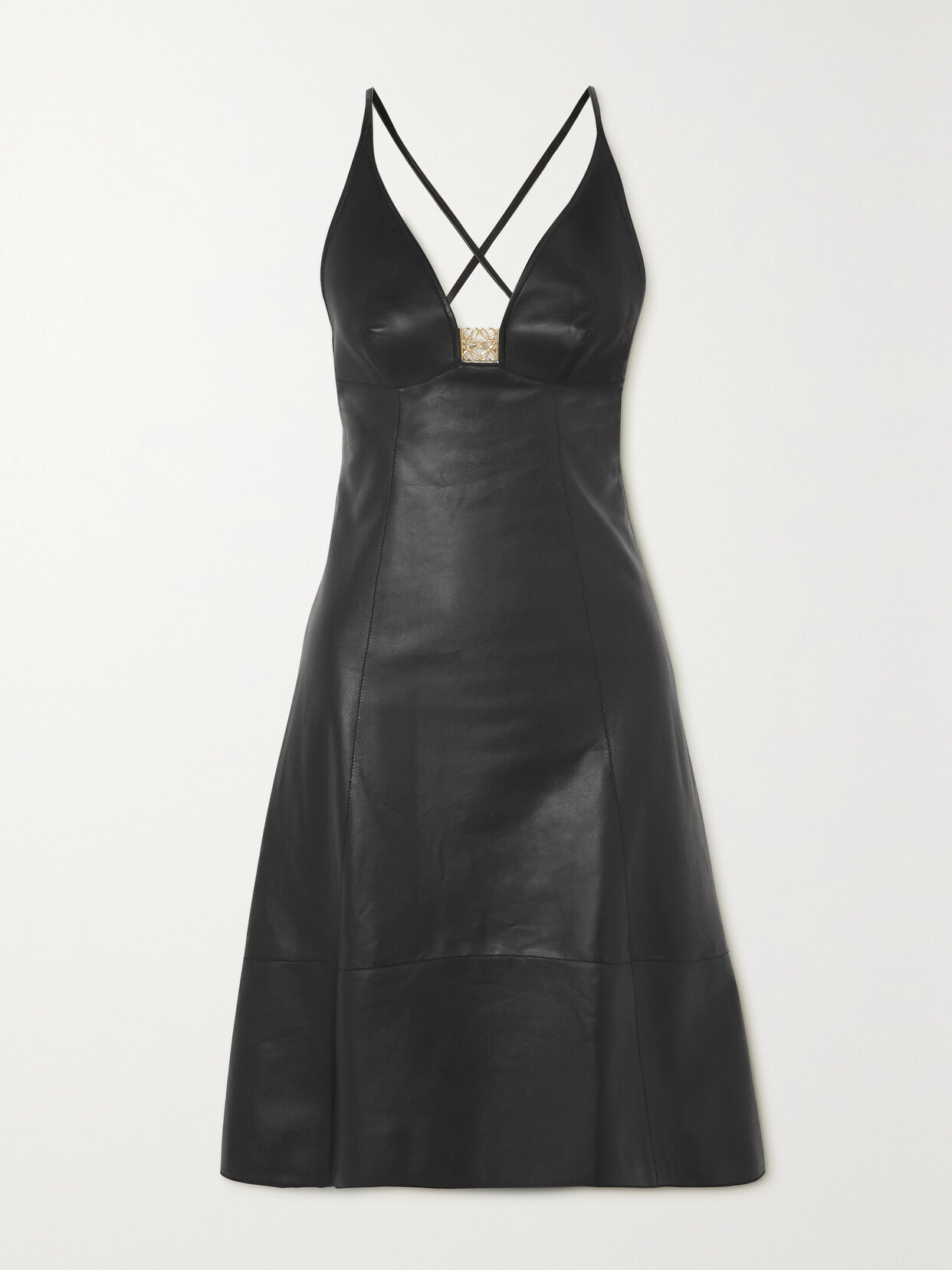 Shop Loewe Anagram Embellished Leather Midi Dress In Black