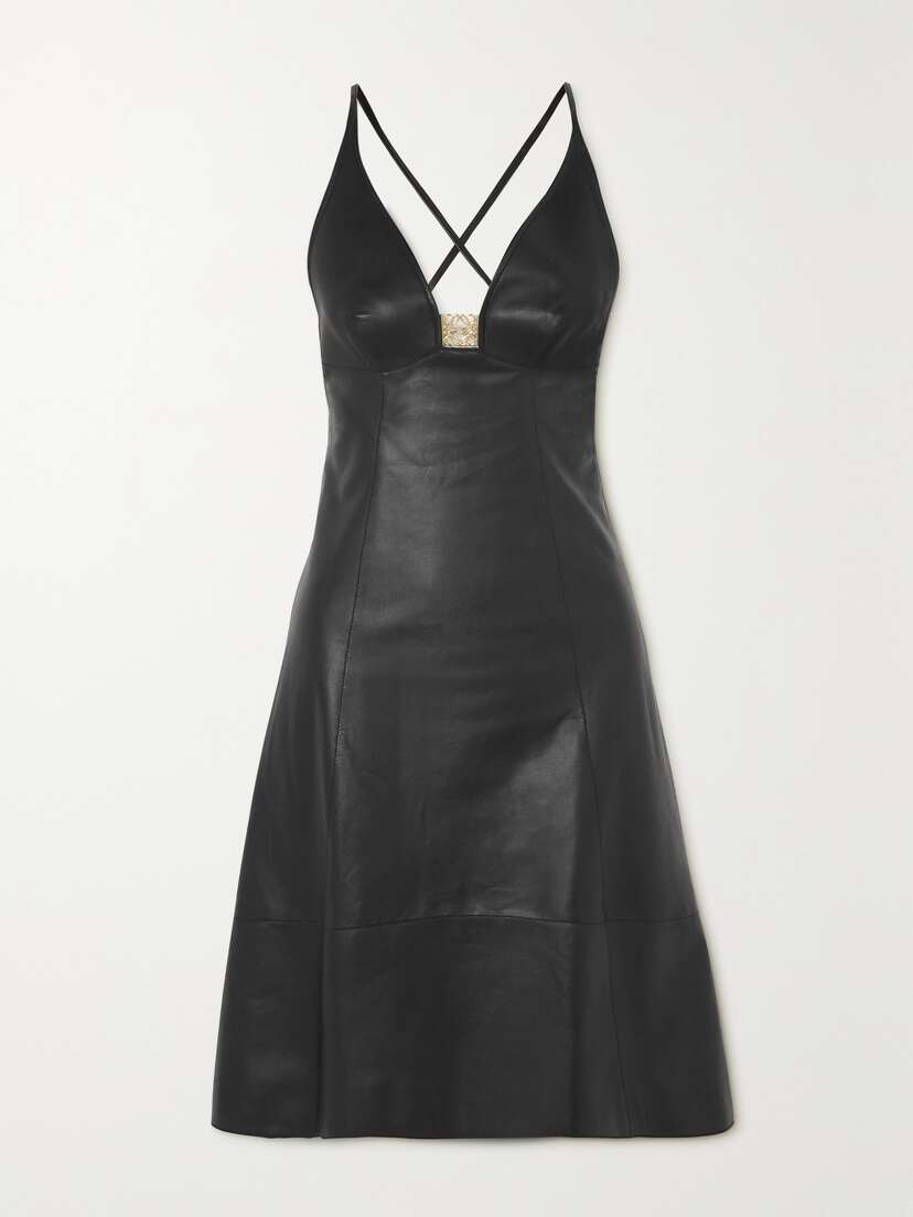 Loewe Anagram Embellished Leather Midi Dress