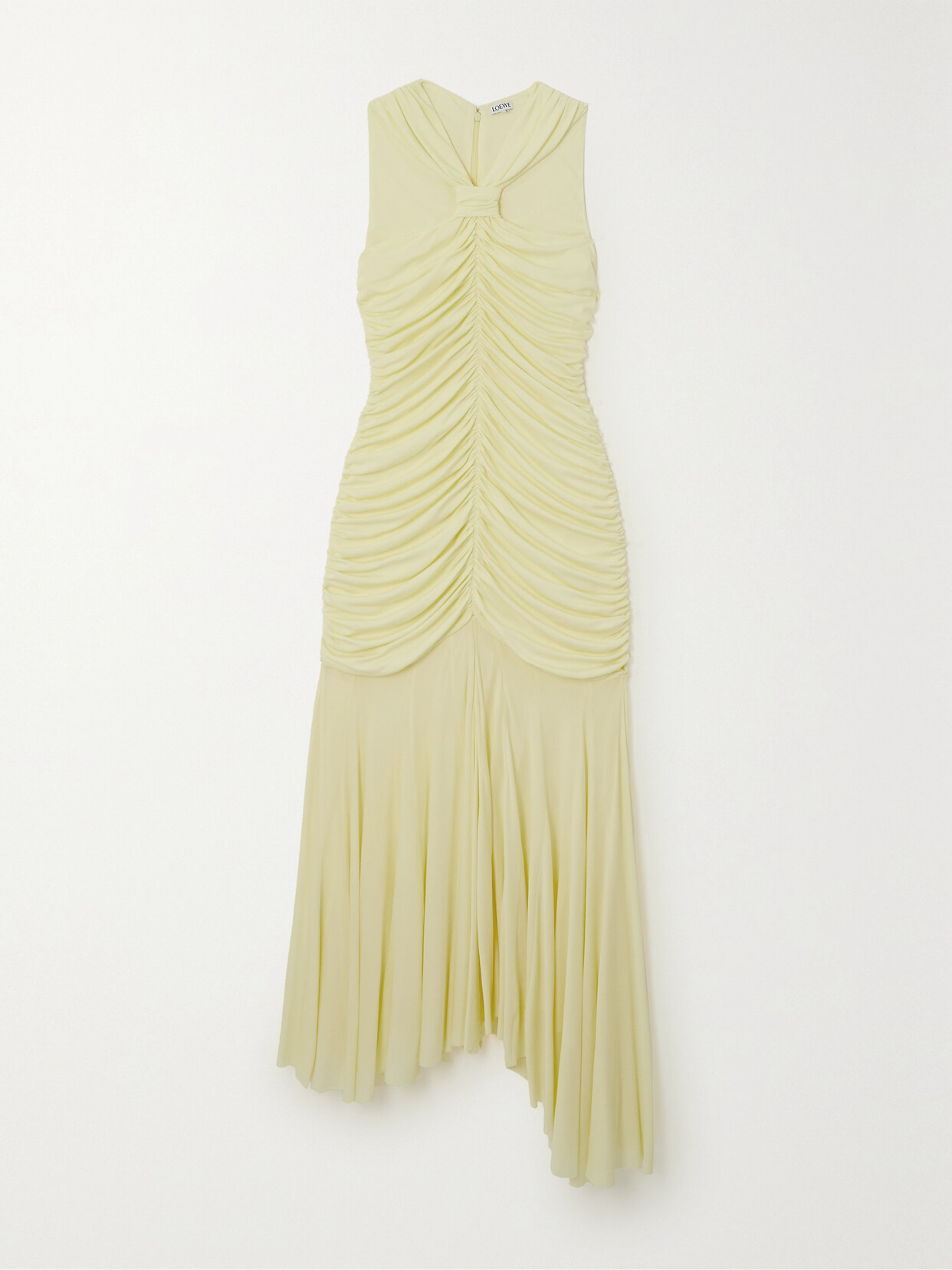 Loewe - Asymmetric Gathered Crepe Midi Dress - Yellow