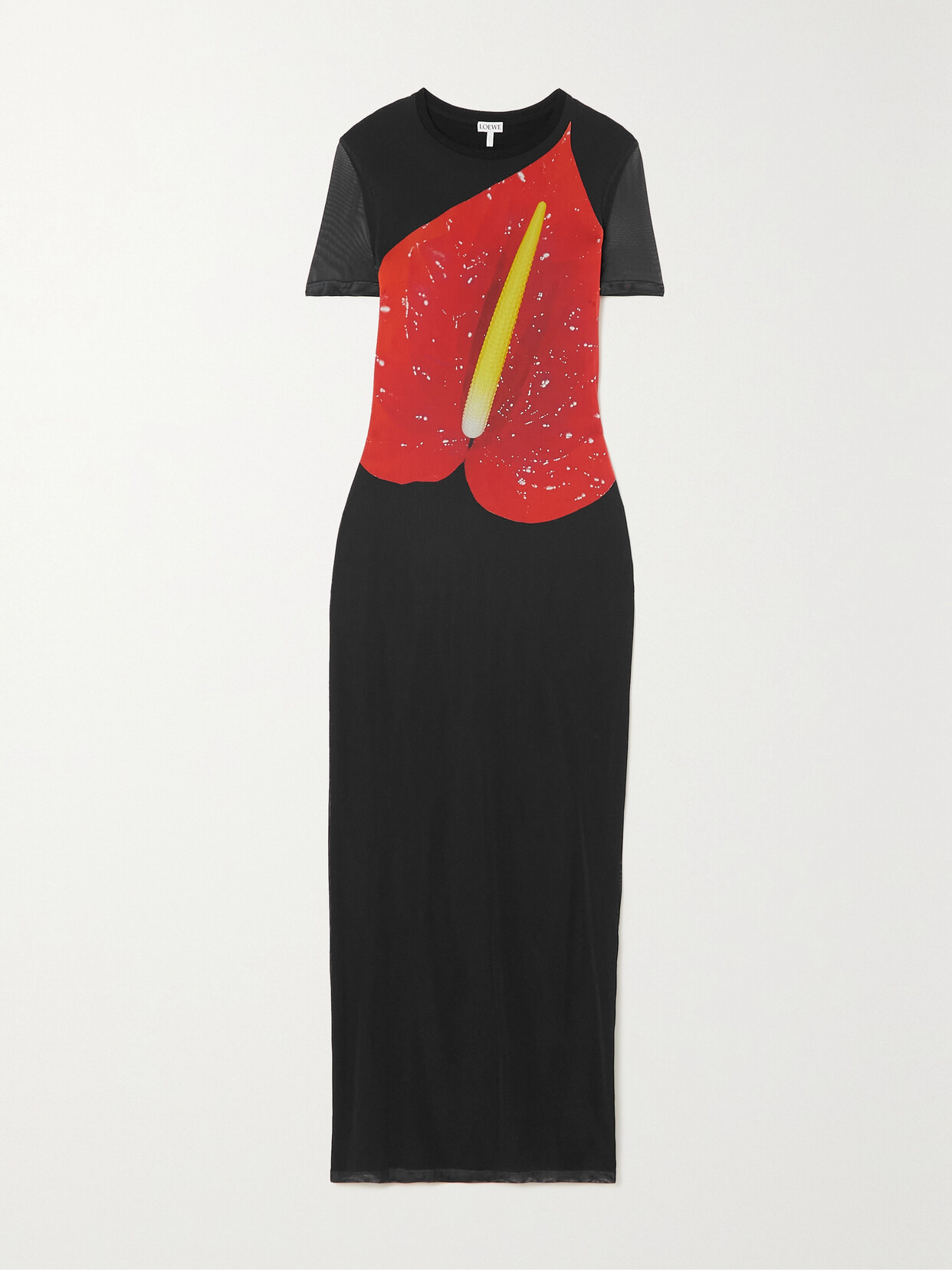 Loewe - Anthurium Printed Stretch-mesh Midi Dress - Black