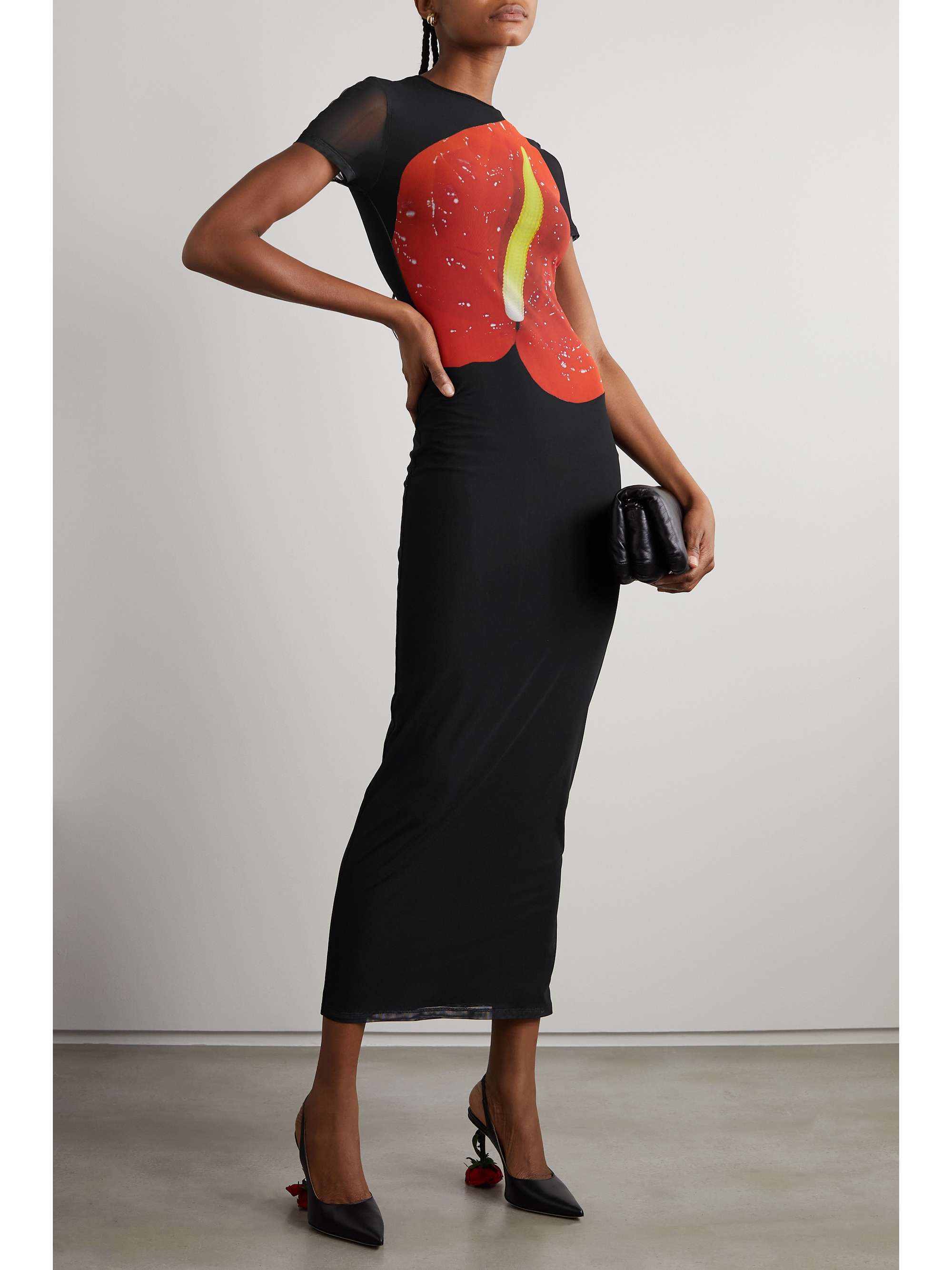 LOEWE Anthurium printed stretch-mesh midi dress