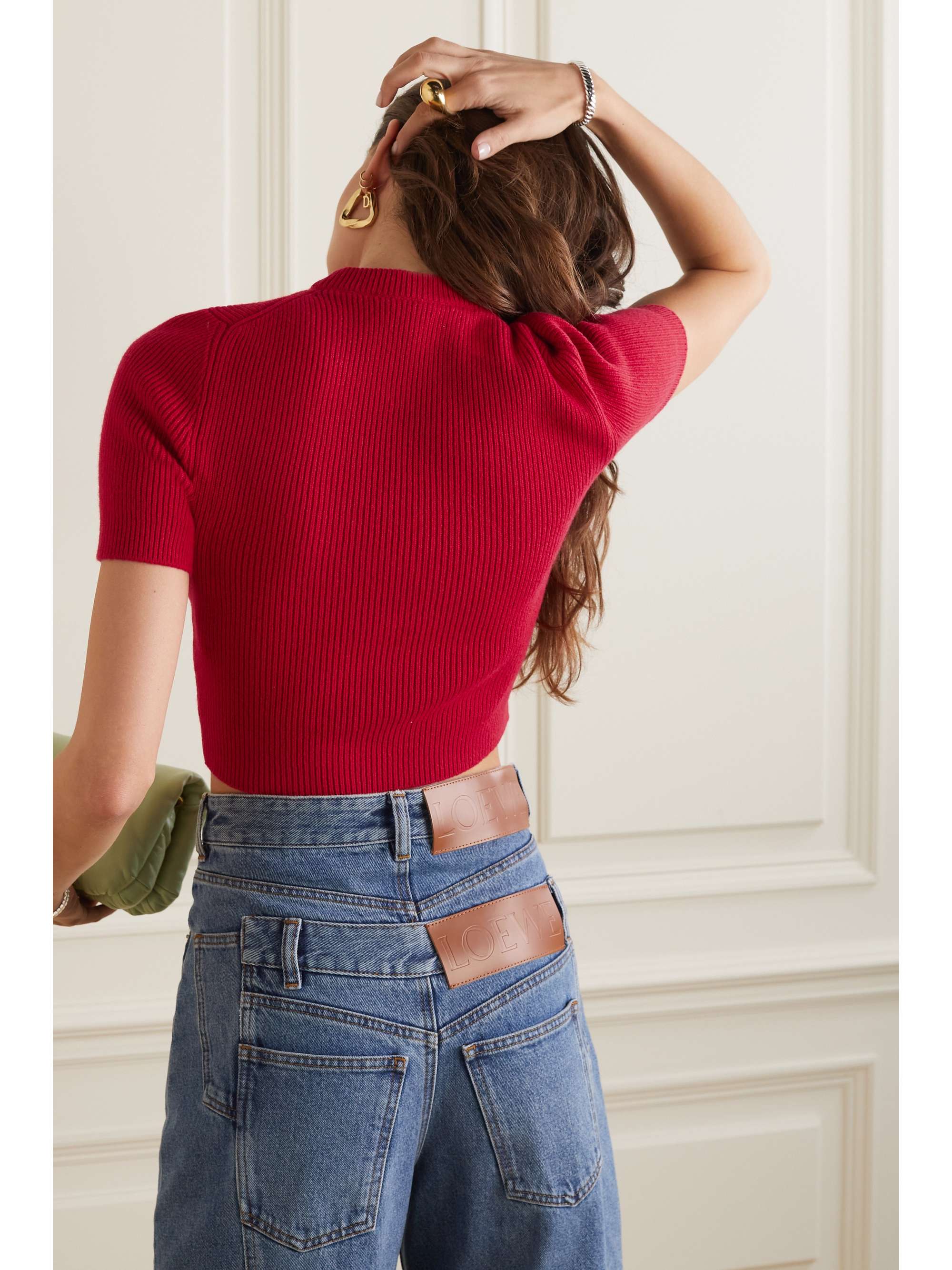 LOEWE Cropped embroidered ribbed cashmere-blend sweater