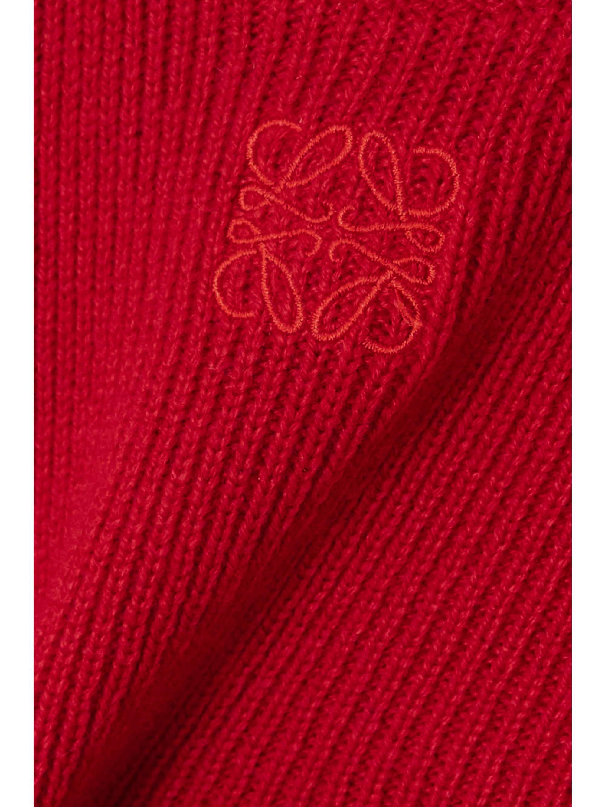 LOEWE Cropped embroidered ribbed cashmere-blend sweater