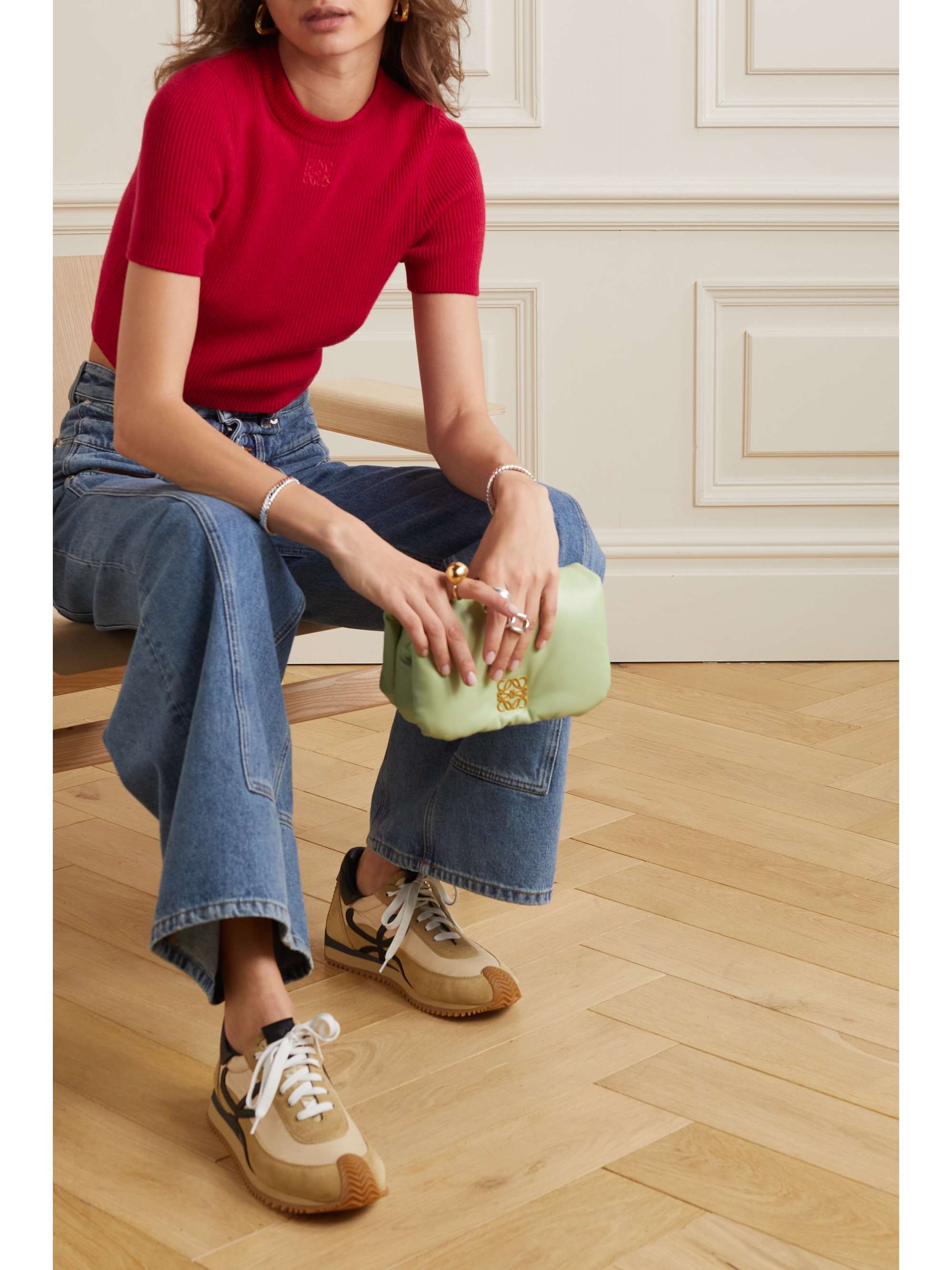 LOEWE Cropped embroidered ribbed cashmere-blend sweater