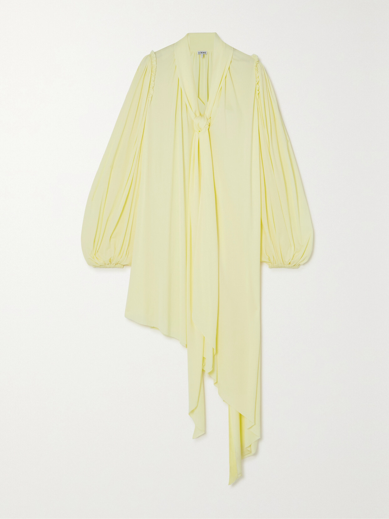 Shop Loewe Tie-neck Asymmetric Crepe De Chine Mini Dress In Yellow