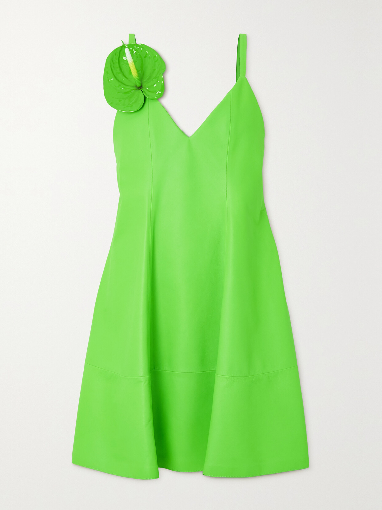 Shop Loewe Embellished Leather Mini Dress In Green