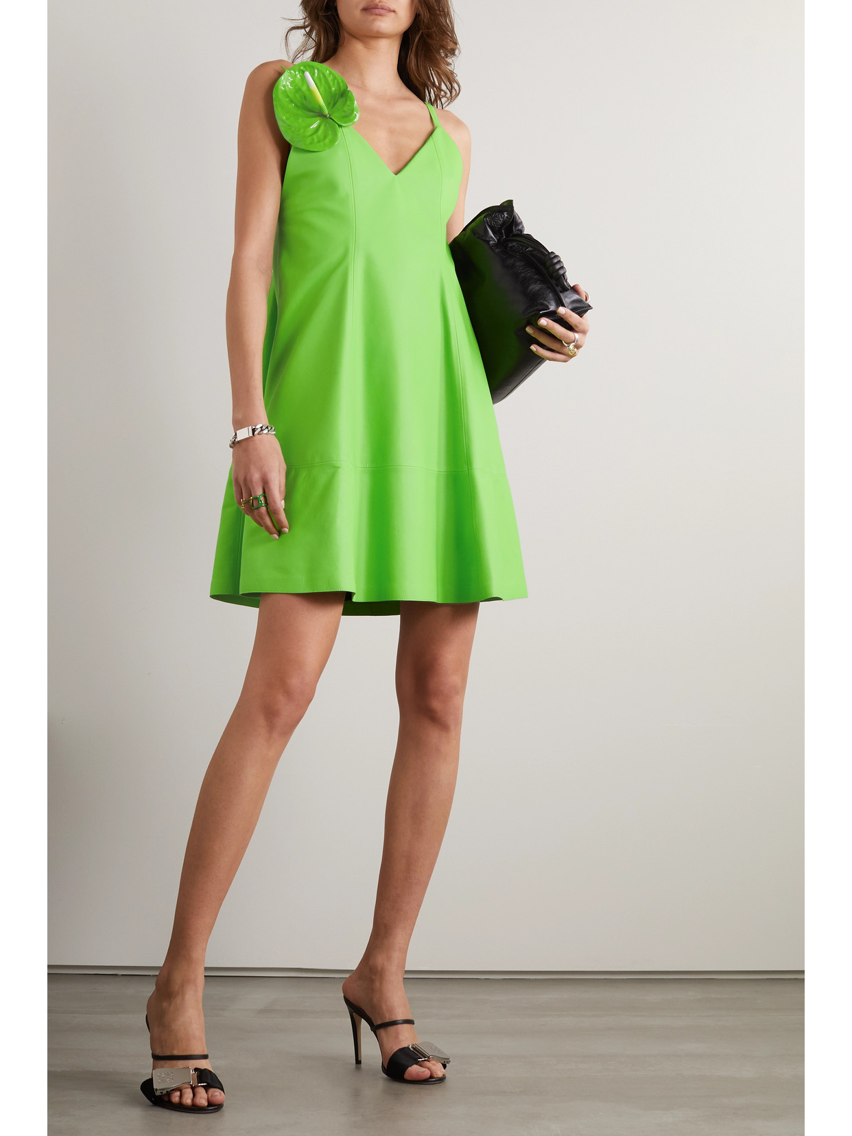 Shop Loewe Embellished Leather Mini Dress In Green