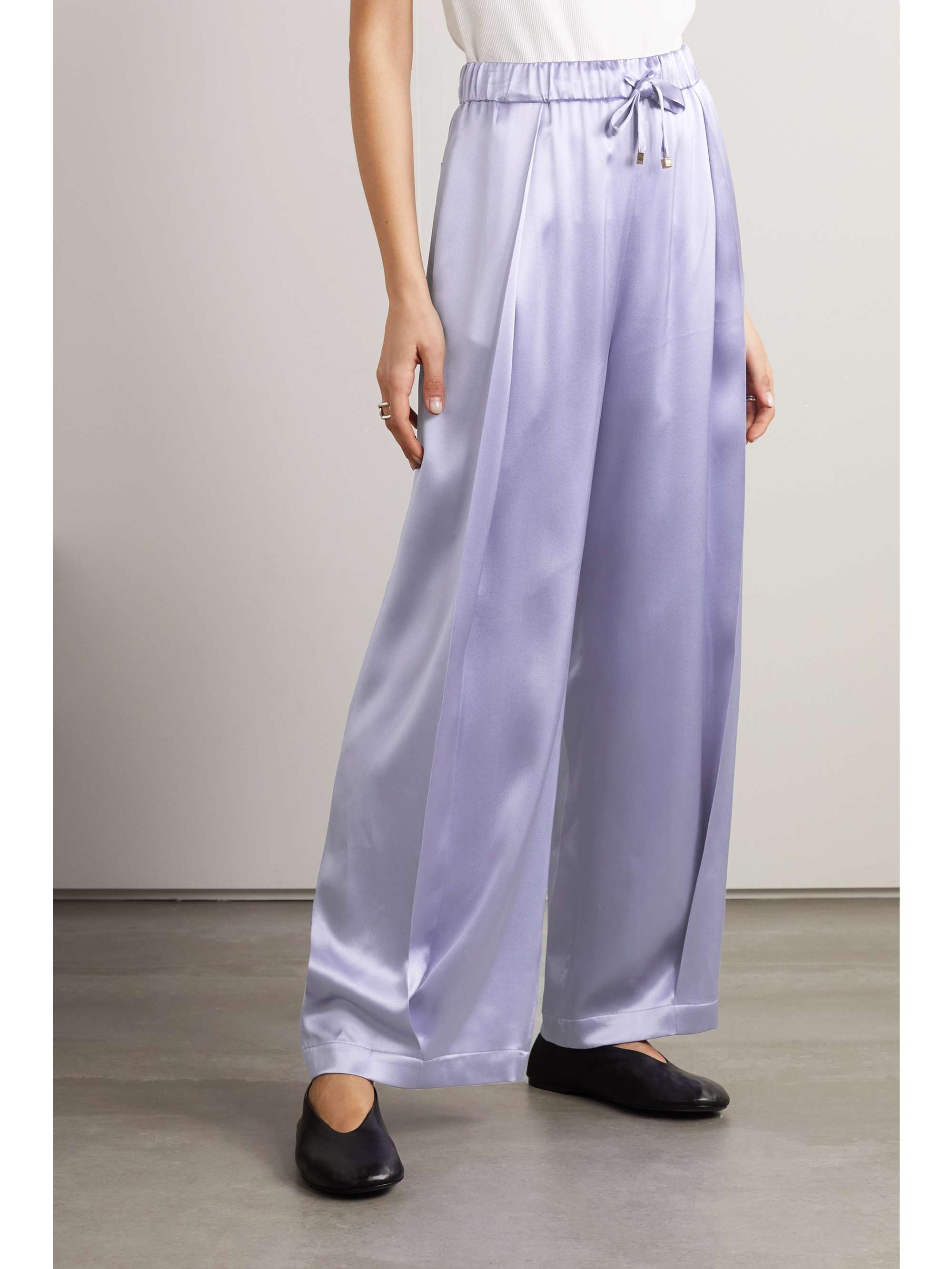 LOEWE Anagram pleated embroidered silk-satin pants