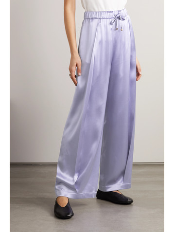 Loewe Anagram pleated embroidered silk-satin pants