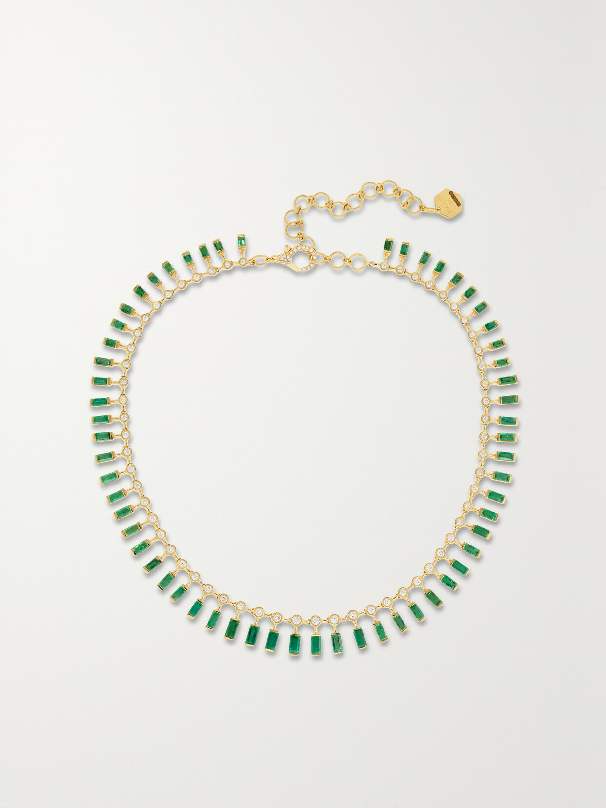 SHAY - Dot-dash 18-karat Gold, Emerald And Diamond Necklace - Green