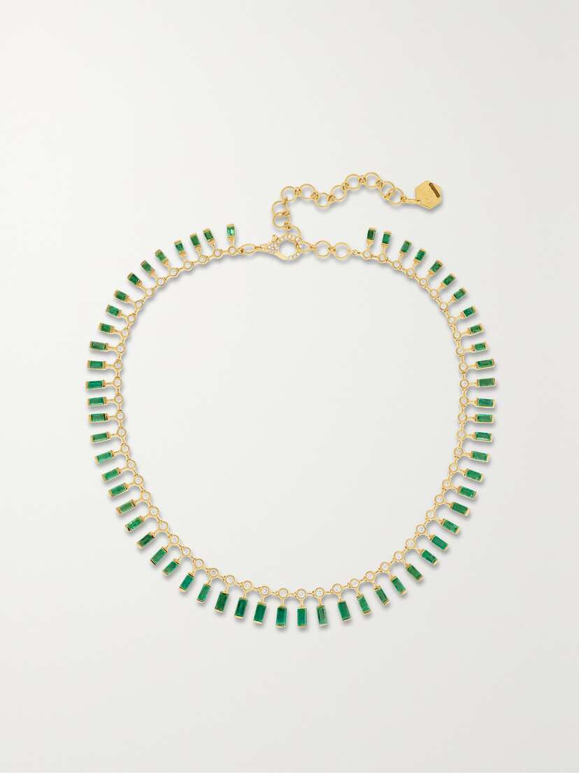 SHAY Dot-dash 18-karat Gold, Emerald And Diamond Necklace
