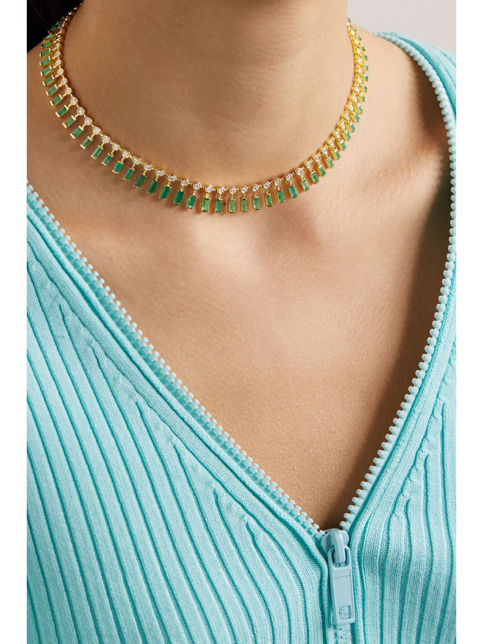SHAY Dot-Dash 18-karat gold, emerald and diamond necklace