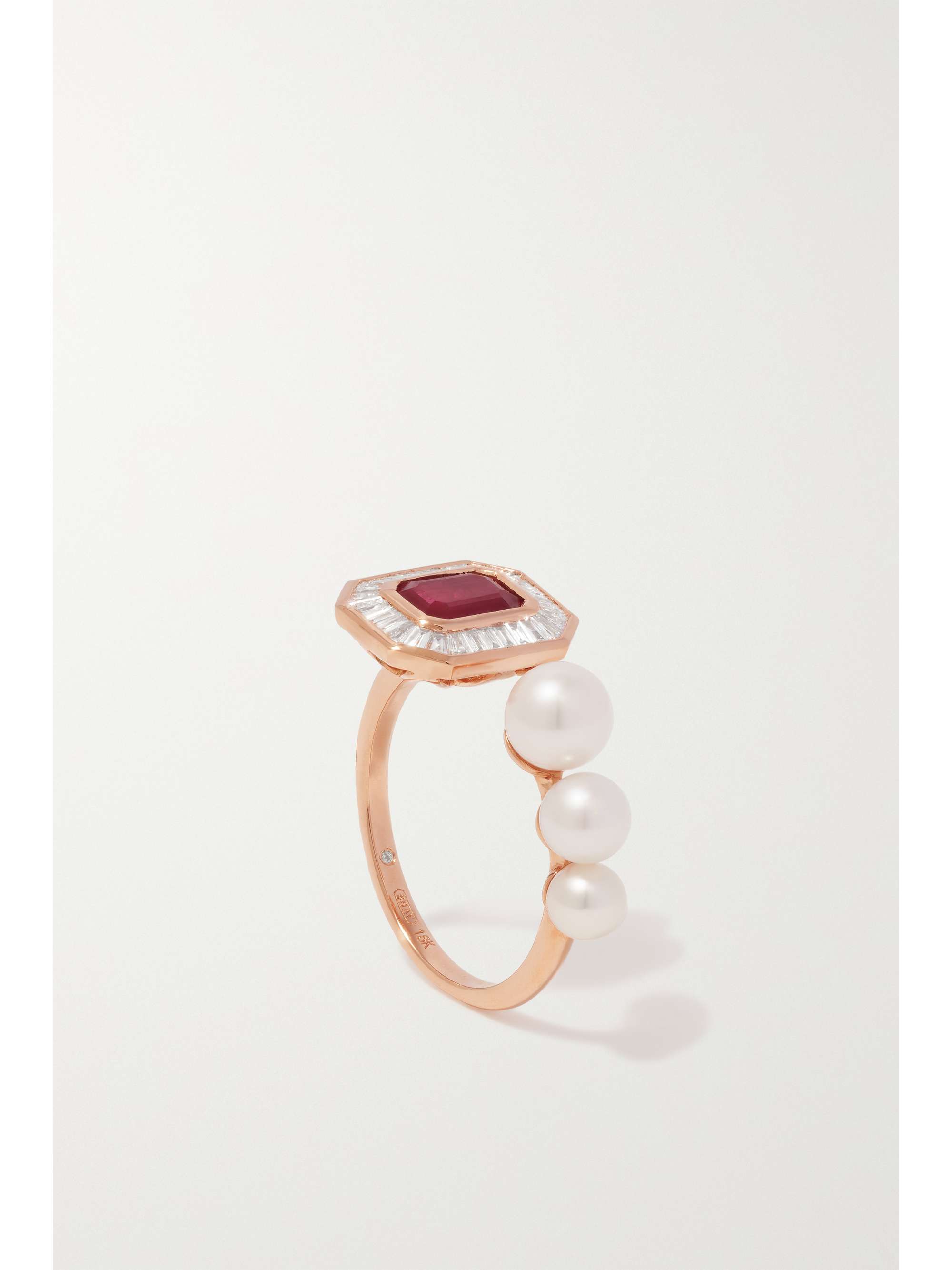 SHAY Ring aus 18 Karat Roségold mit Rubin, Diamanten und Perlen