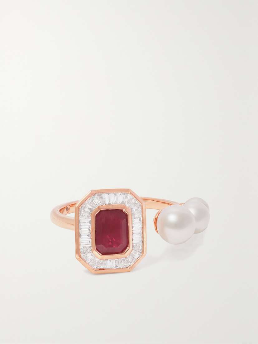 SHAY 1-karat Rose , Ruby, Diamond And Pearl Ring