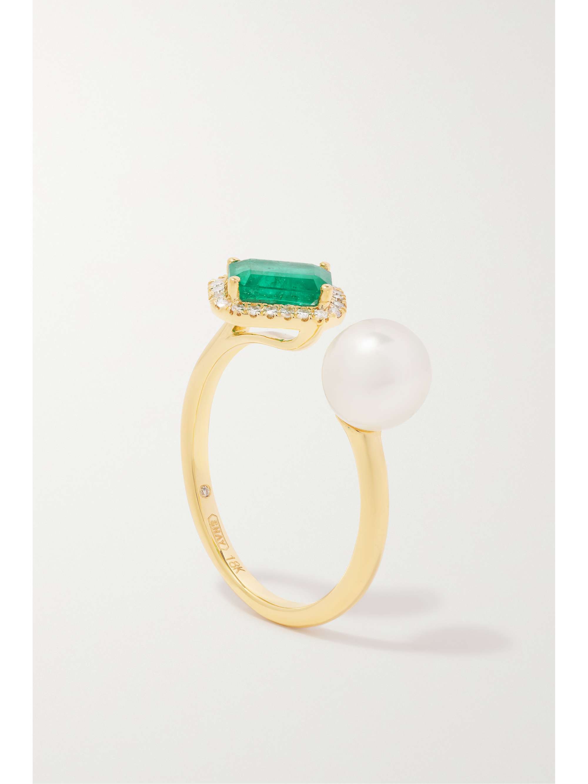 SHAY 18-karat gold, diamond, emerald and pearl ring