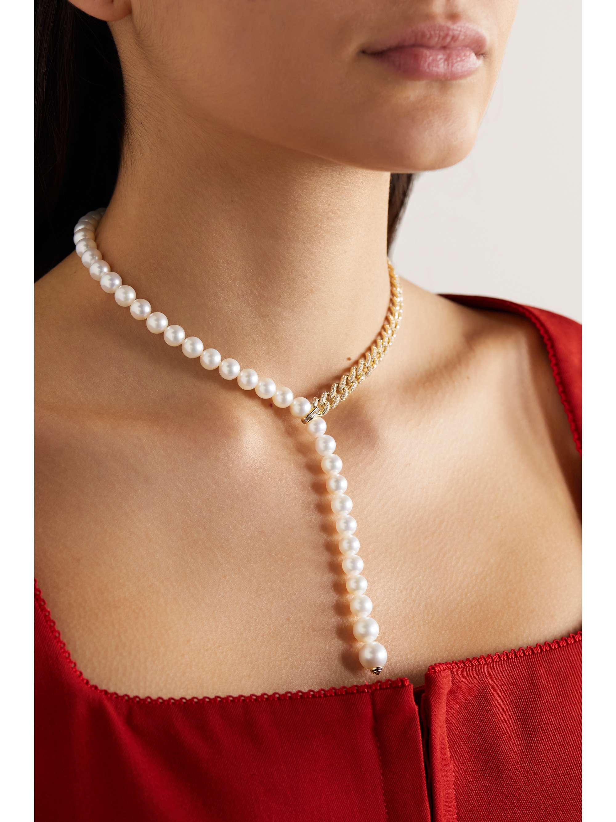 SHAY Split Kette aus 18 Karat Gold mit Diamanten und Perlen