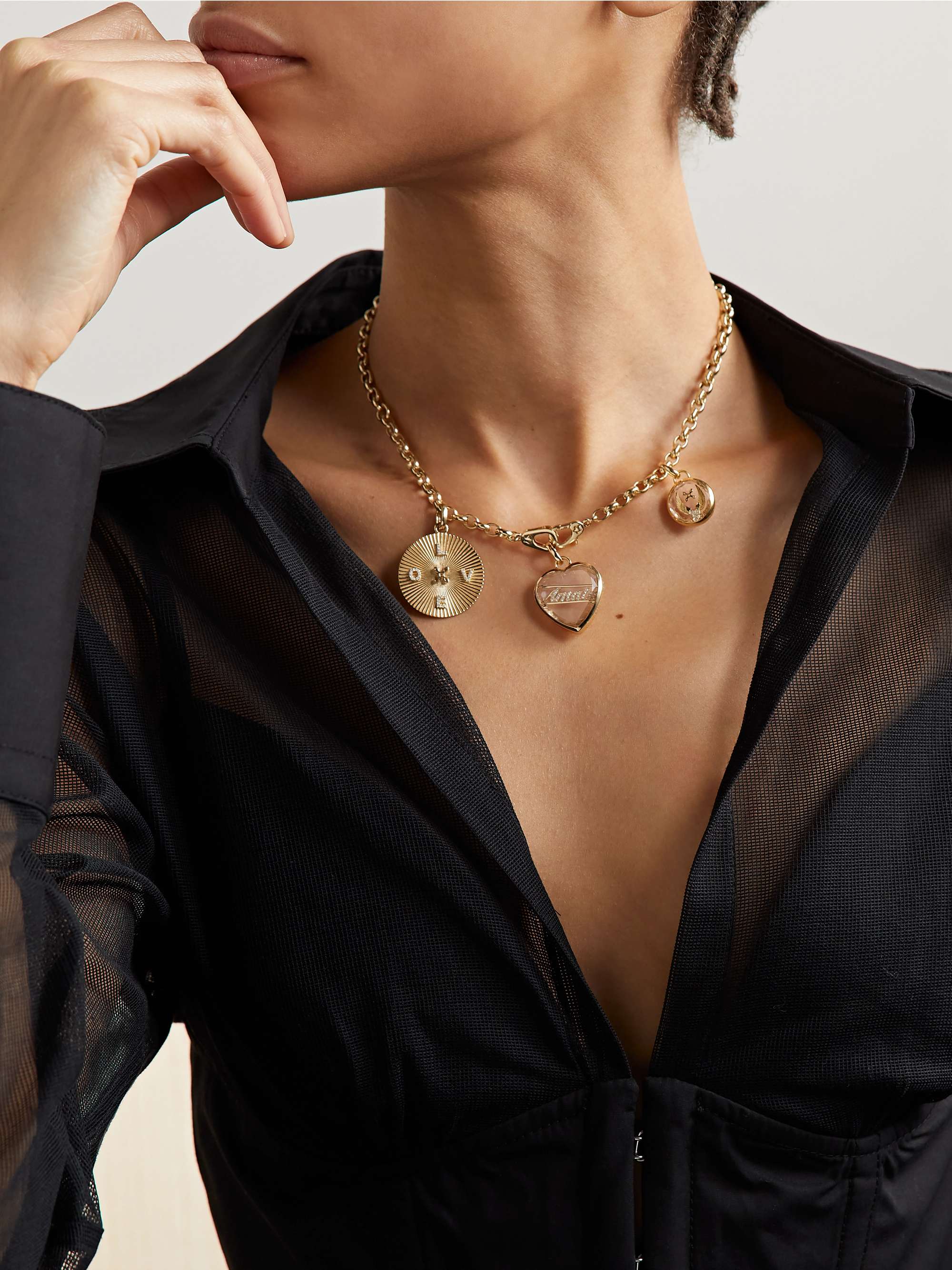 FOUNDRAE 18-karat gold, quartz and diamond necklace