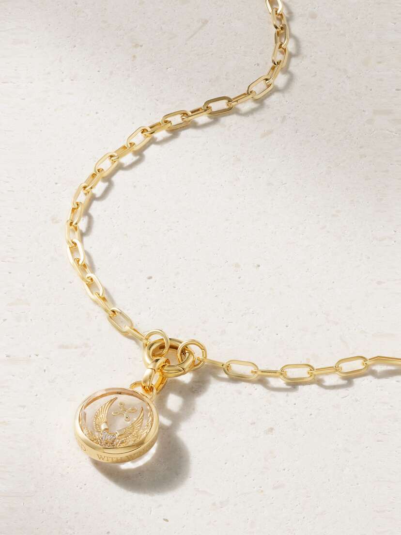 Foundrae Beloved, With Wings We Fly - Love & Passion 18-karat Gold, Diamond And Glass Necklace