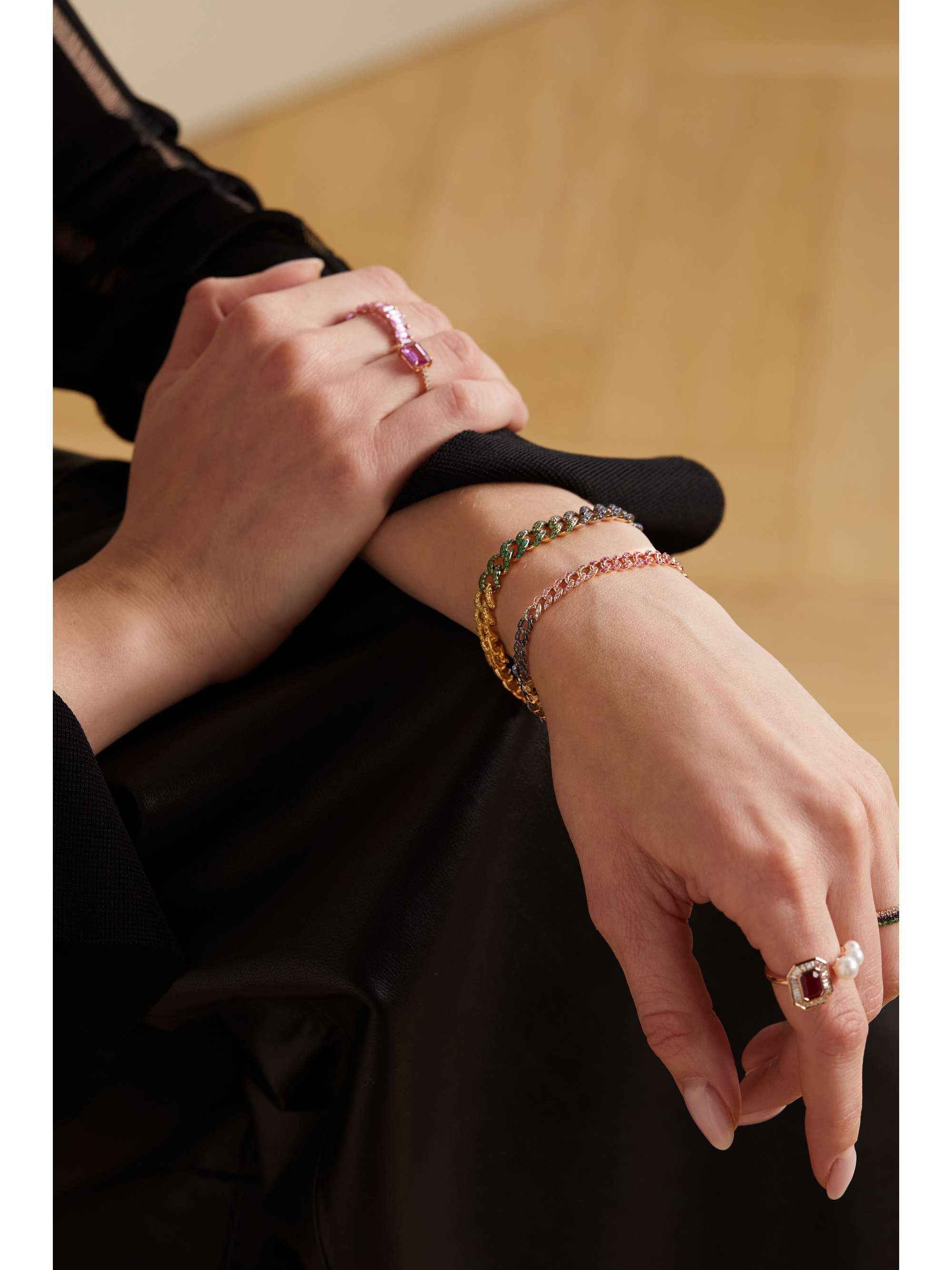 SHAY 18-karat white, yellow and rose gold multi-stone bracelet