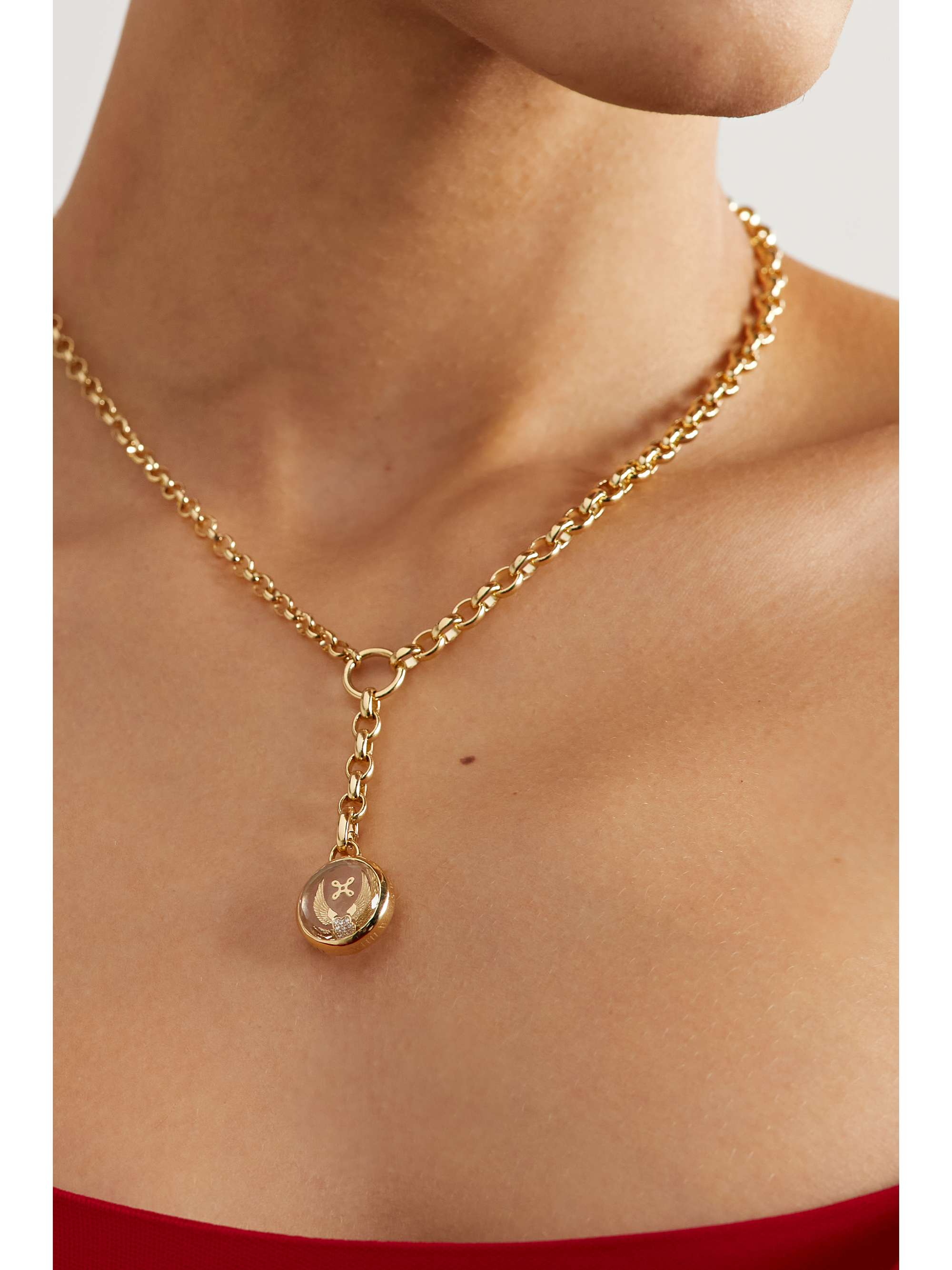 FOUNDRAE Beloved, With Wings We Fly 18-karat gold, quartz and diamond pendant