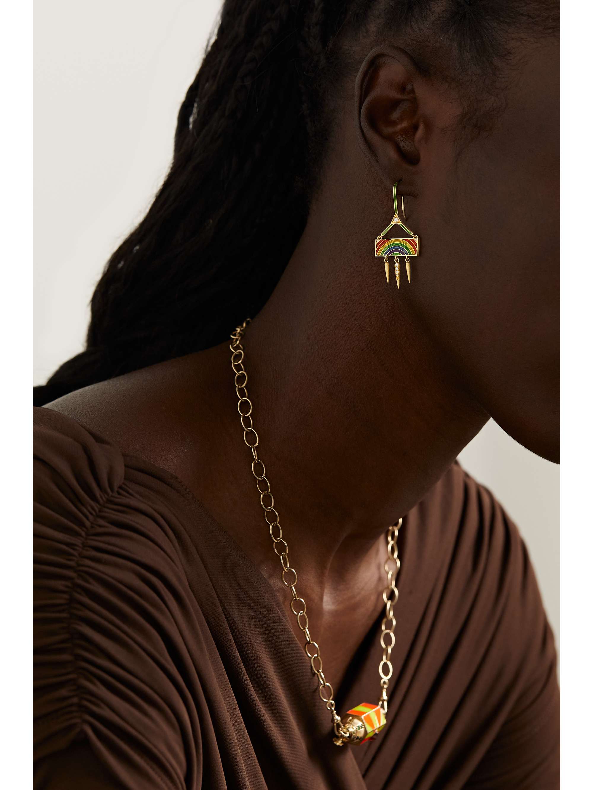MARIE LICHTENBERG Rainbow 18-karat gold, enamel and diamond single earring