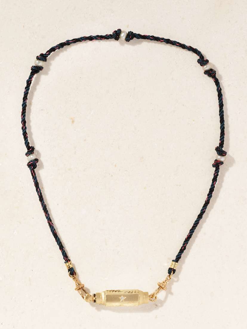 Marie Lichtenberg Baby Coco 14-karat Gold, Cord, Diamond And Pearl Necklace