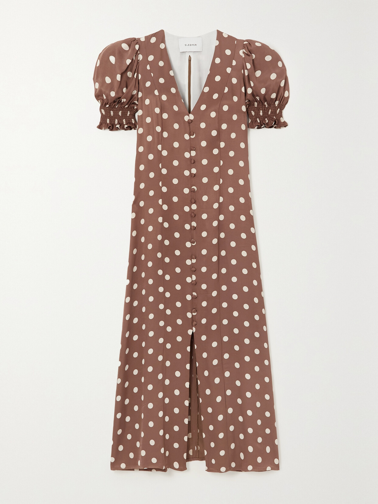 Sleeper - Bella Polka-dot Charmeuse Maxi Dress - Brown