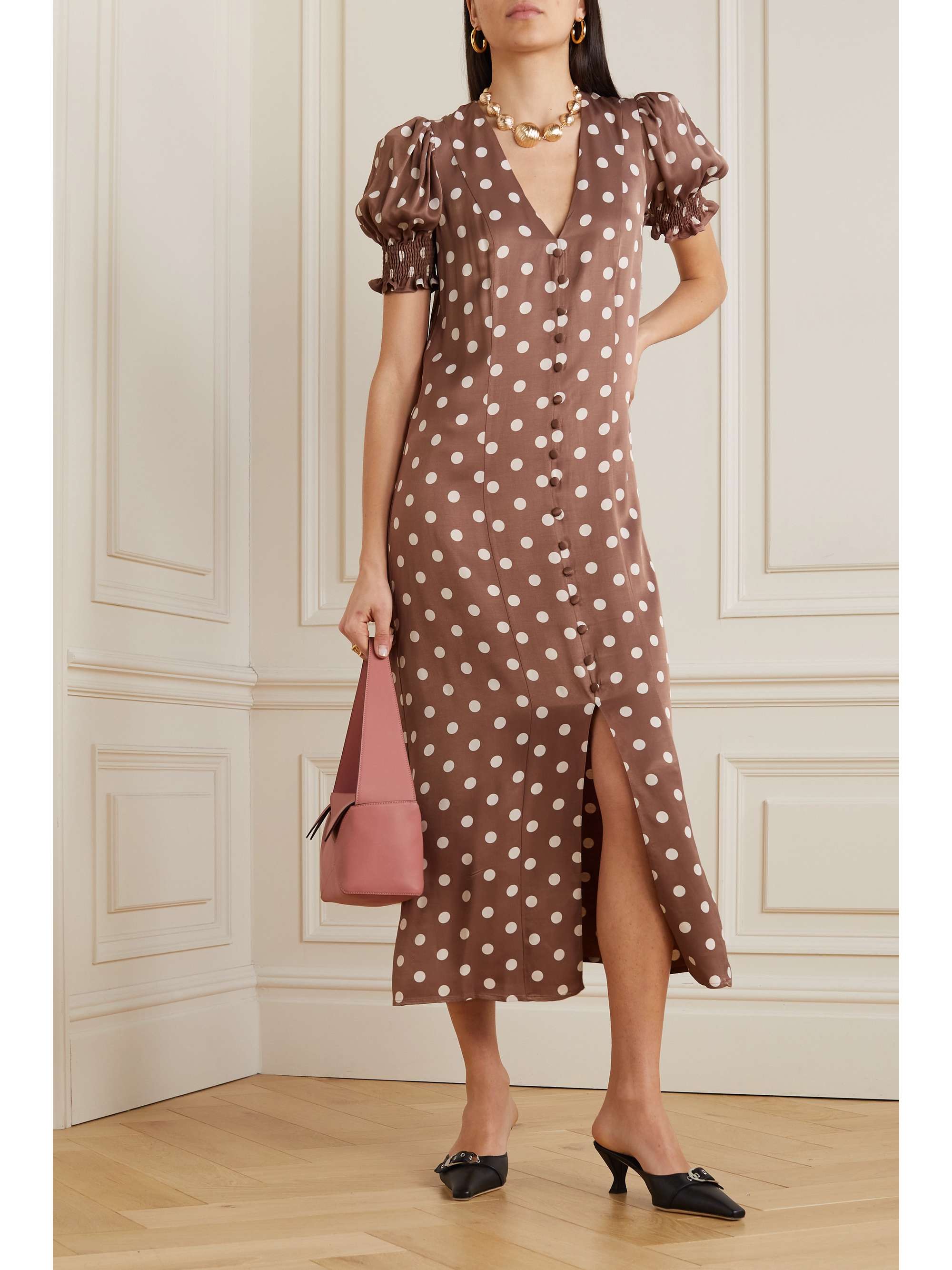 SLEEPER Bella polkadot charmeuse maxi dress NETAPORTER