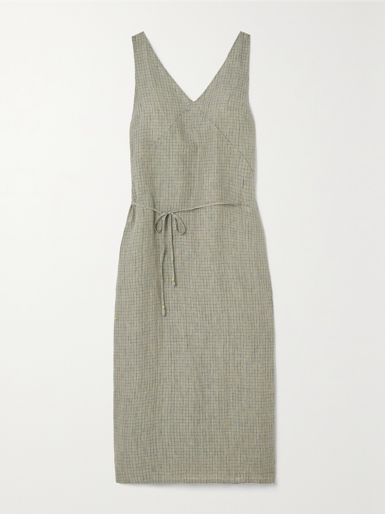 Deiji Studios - The Slip Belted Checked Linen Midi Dress - Green