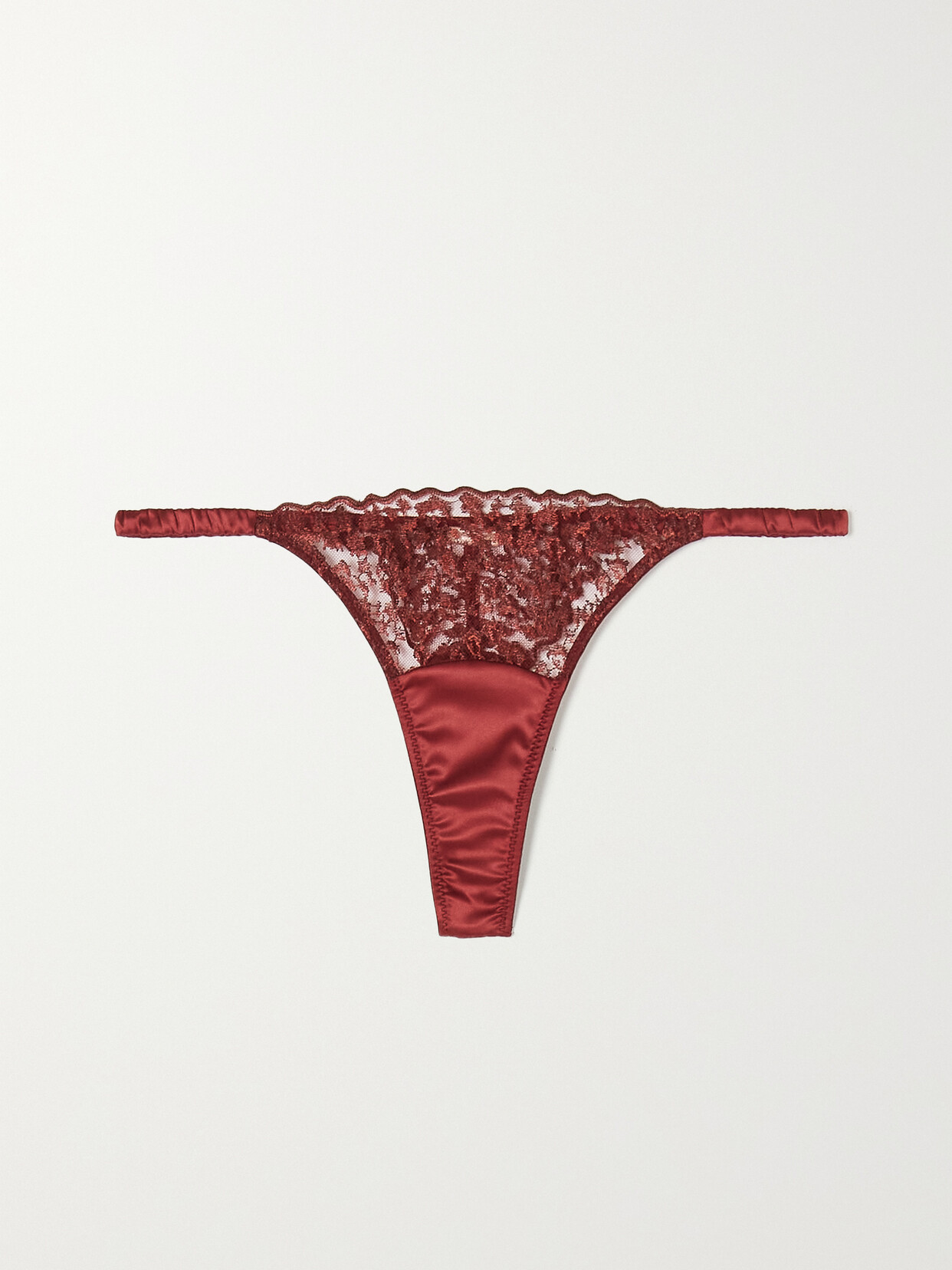 Coco de Mer - Lola Satin-trimmed Embroidered Stretch-tulle Thong - Burgundy