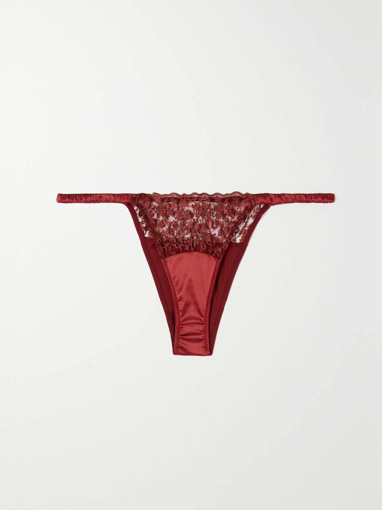 Coco de Mer - Lola Embroidered Stretch-tulle And Satin Brazilian Briefs - Burgundy